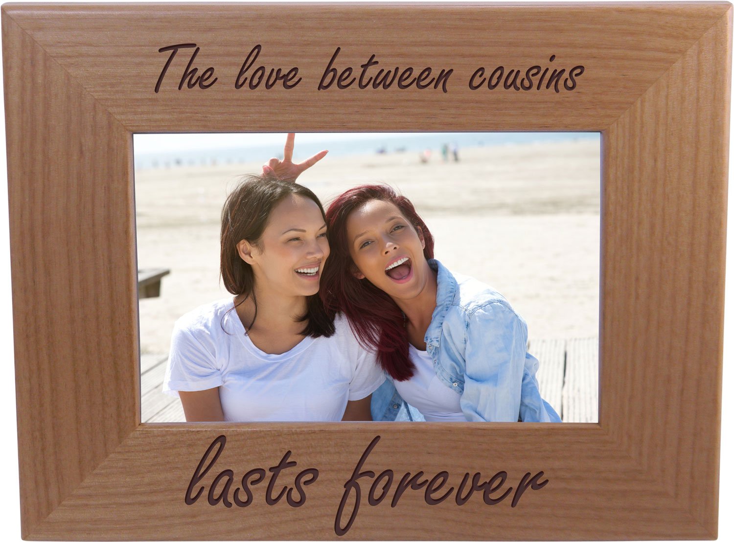 The Love Between Cousins Lasts Forever - Engraved Natural Alder Wood Tabletop/Hanging Photo Picture Frame (4x6-inch Horizontal)