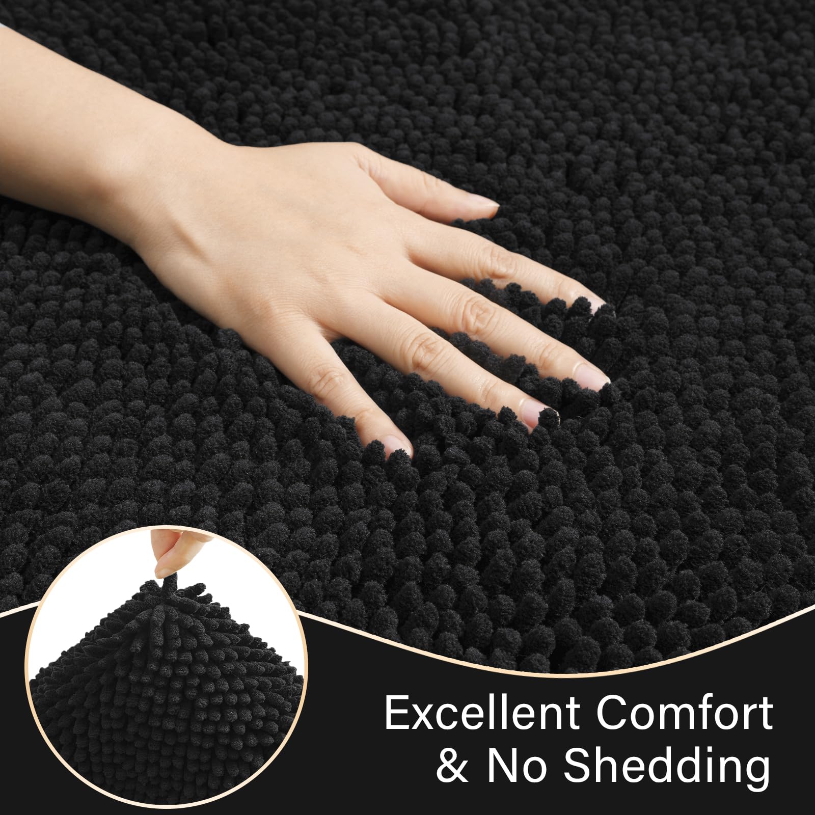Lochas Bathroom Rugs Sets 2 Piece, Soft Non Slip Bath Mat Set, 20''X20'' U-Shaped Toilet Rug And 34''X21'' Black Bathroom Rugs,