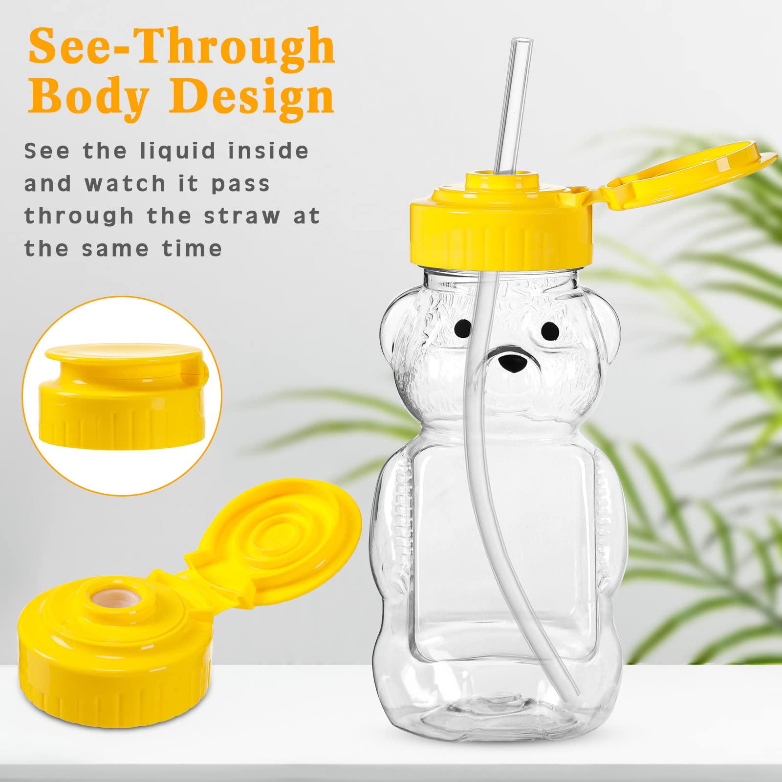 32 Pack Honey Bear Bottle With Straws Empty Plastic Cup Honey Jar Containers Bear Shaped Squeeze Bottle Storing And Dispensing Y