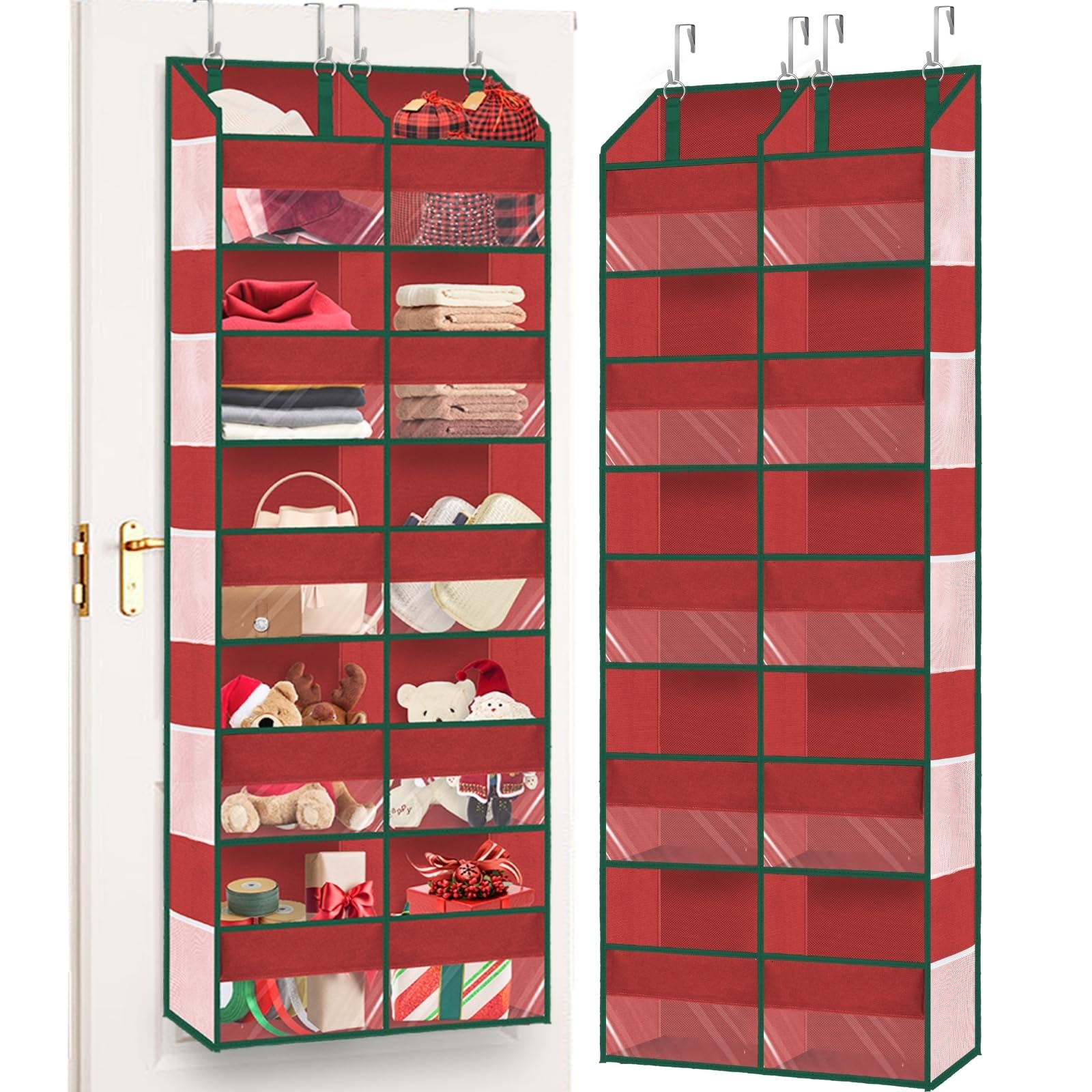 Christmas Over The Door Organizer 5 Tiers, Extra Large Behind Door Storage of 10 Compartments, 80 lbs Weight Capacity Hanging St