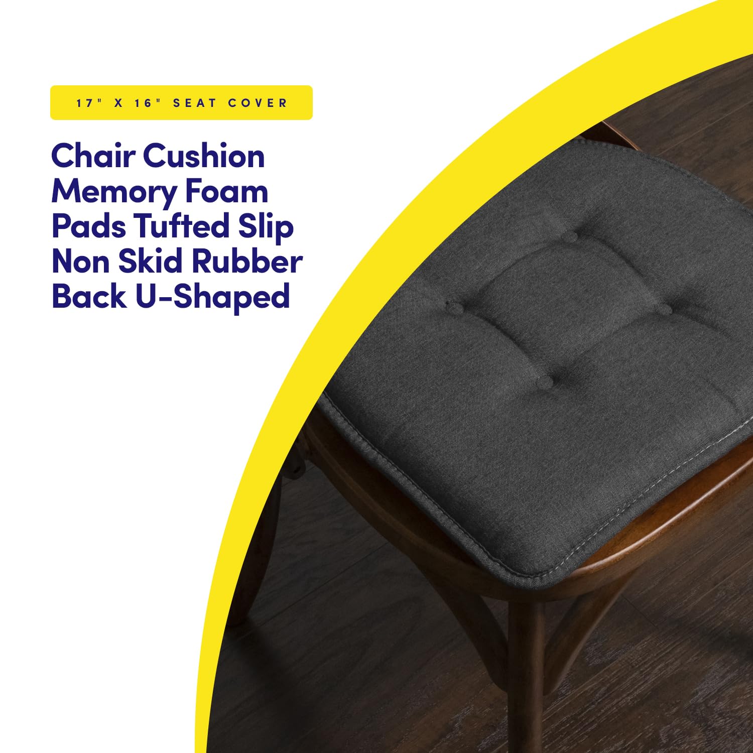 Sweet Home Collection Chair Cushion Memory Foam Pads Tufted Slip Non Skid Rubber Back U-Shaped 17 x 16 Seat Cover, 2 Count (Pack
