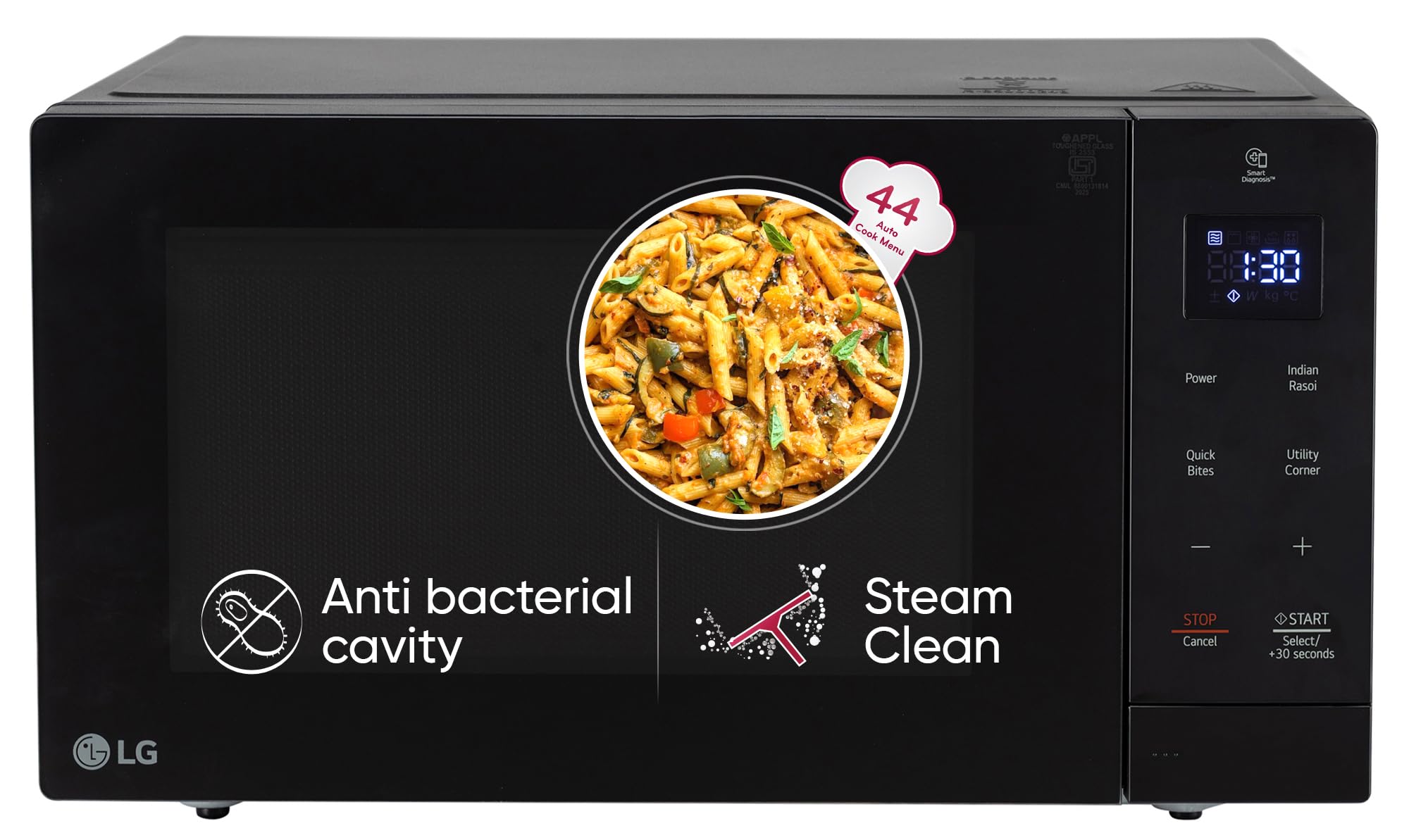 Lg 30 L Solo Microwave Oven (Ms3032Bk, Black, 44 Auto Cook Menu, Steam Clean, Anti-Bacterial Cavity)