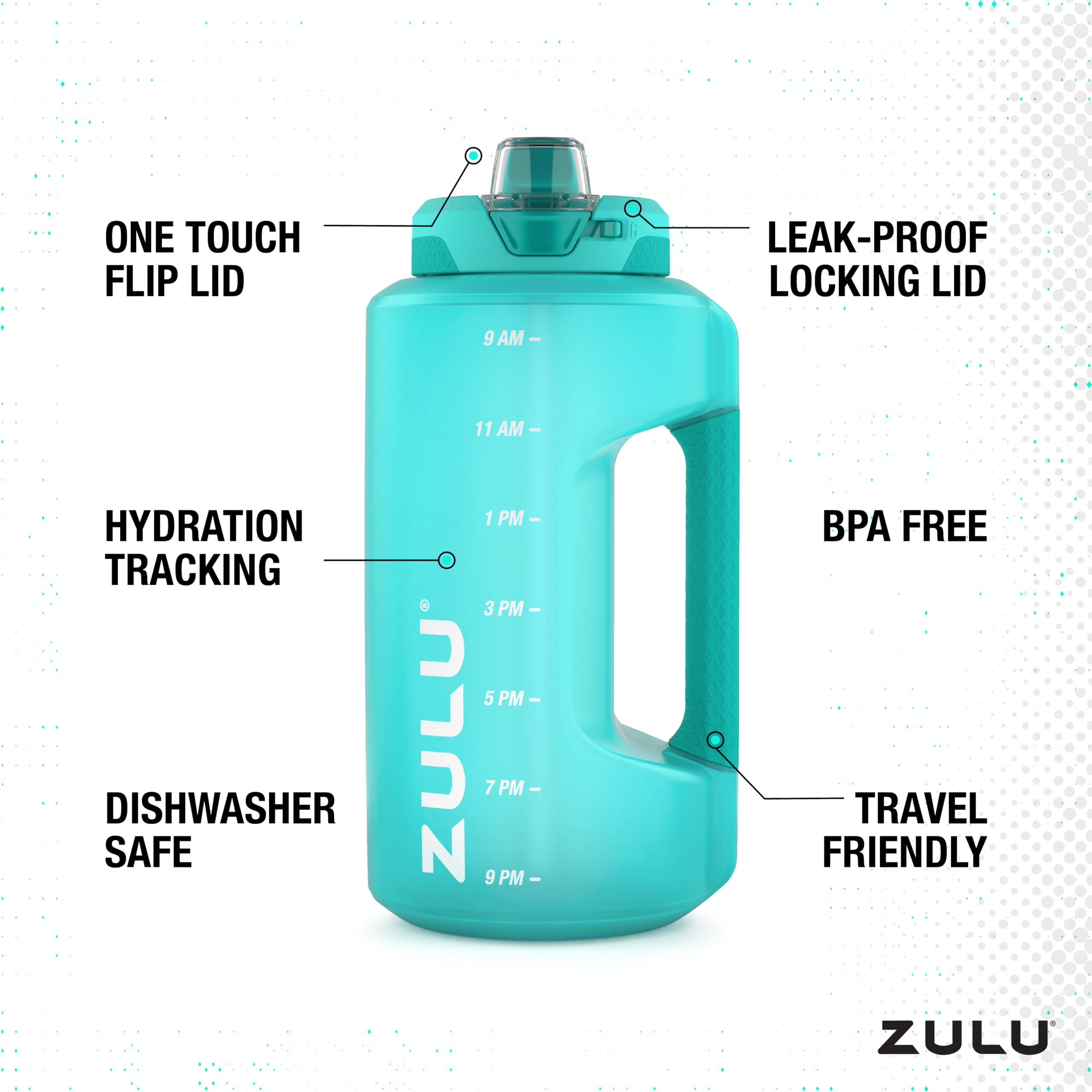 Zulu Goals Half Gallon Jug With Time Marker & Handle For All Day Hydration & Silicone Straw With Locking, Leak-Proof Lid, Bpa Fr