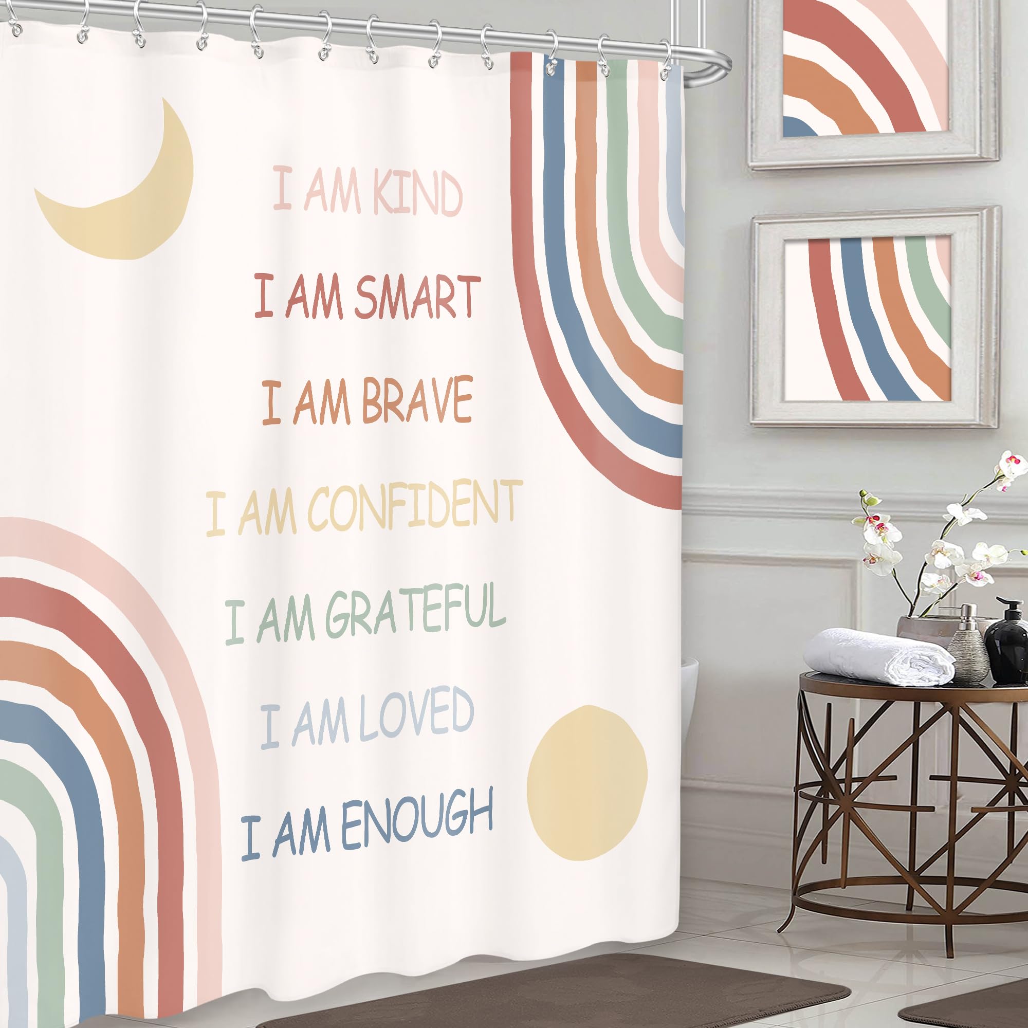 Imirell Kids Boho Rainbow Inspirational Quotes Shower Curtain 60Wx72H Inches Abstract Motivational Positive Teen Girls Women Pin