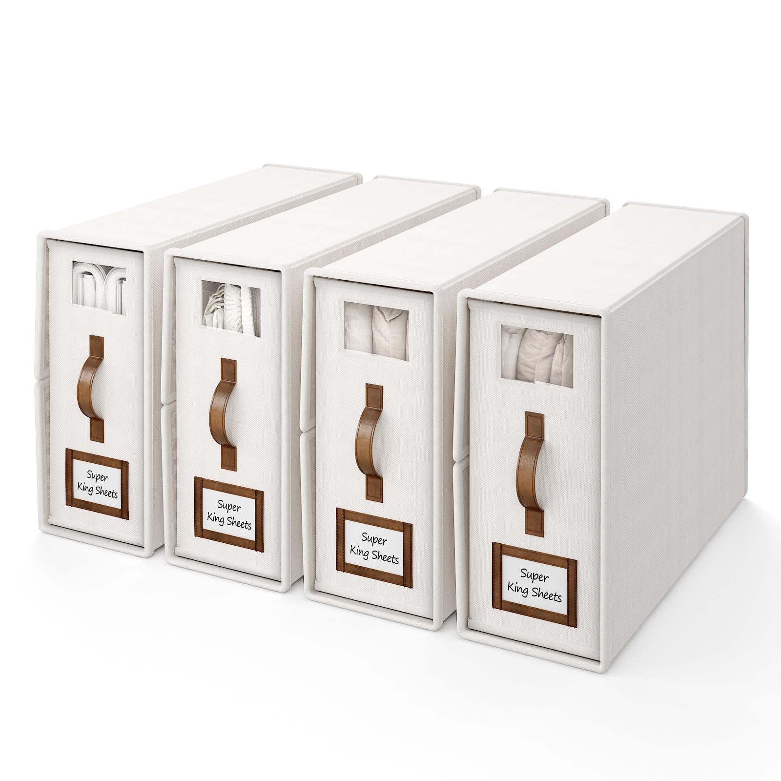 BigPonPon 4 Pack Bed Sheet Organizers and Storage,Foldable Sheet Organizer for Linen Closet(Super King Size),Linen Bedding Stora