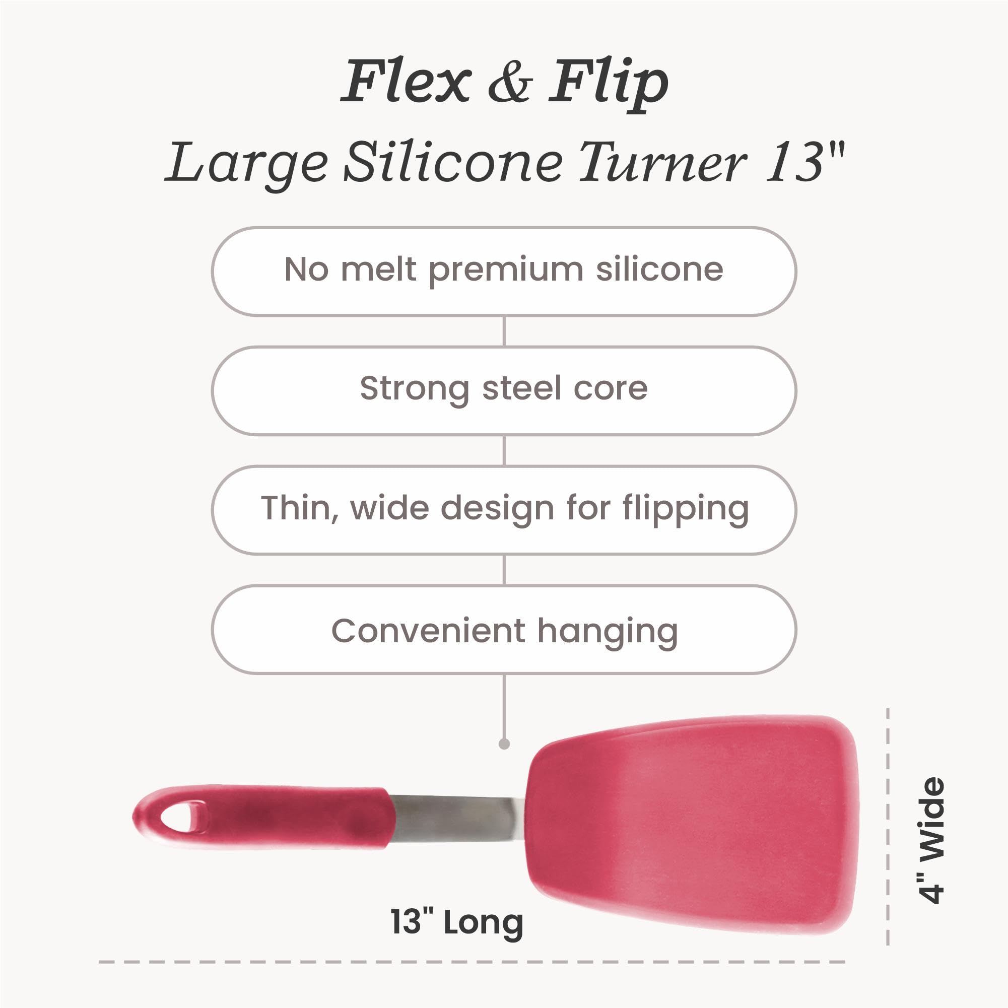 Starpack Premium Flexible Large Silicone Turner Spatula - High Heat Resistant To 600F, Hygienic One Piece Design, Non Stick Rubb