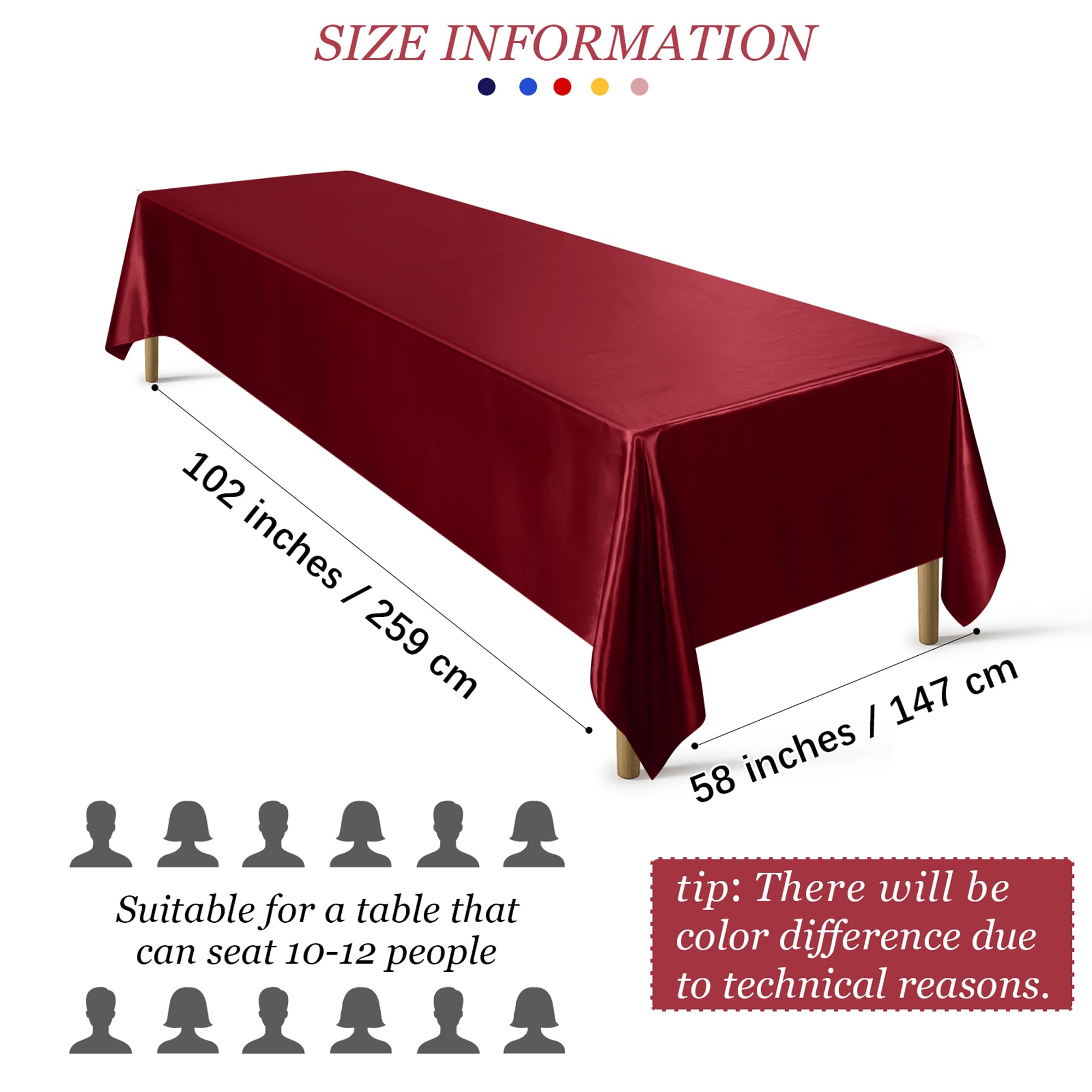Ruisita Satin Party Tablecloth Table Cover 58 X 102 Inches Wedding Rectangle Bright Silk Tablecloth Table Cover Smooth Fabric Ta