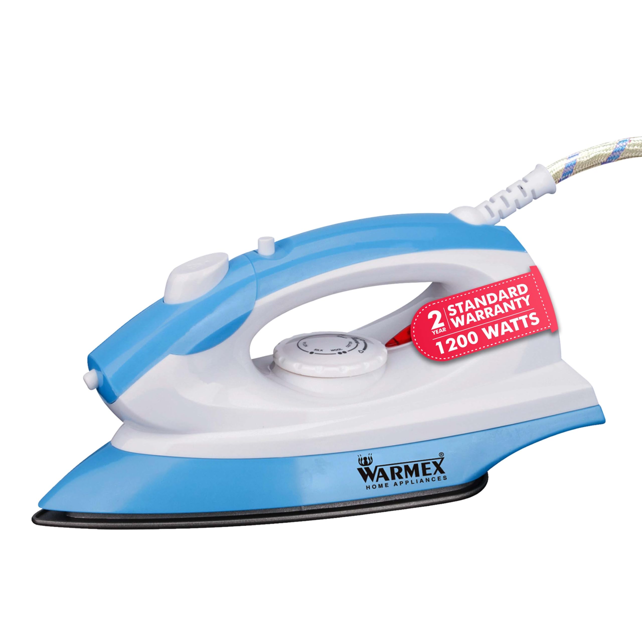 Warmex Steam Iron For Clothes, 1200W, NonStick Soleplate, 50Ml Water Tank, Overheat Safety Protection, Blue
