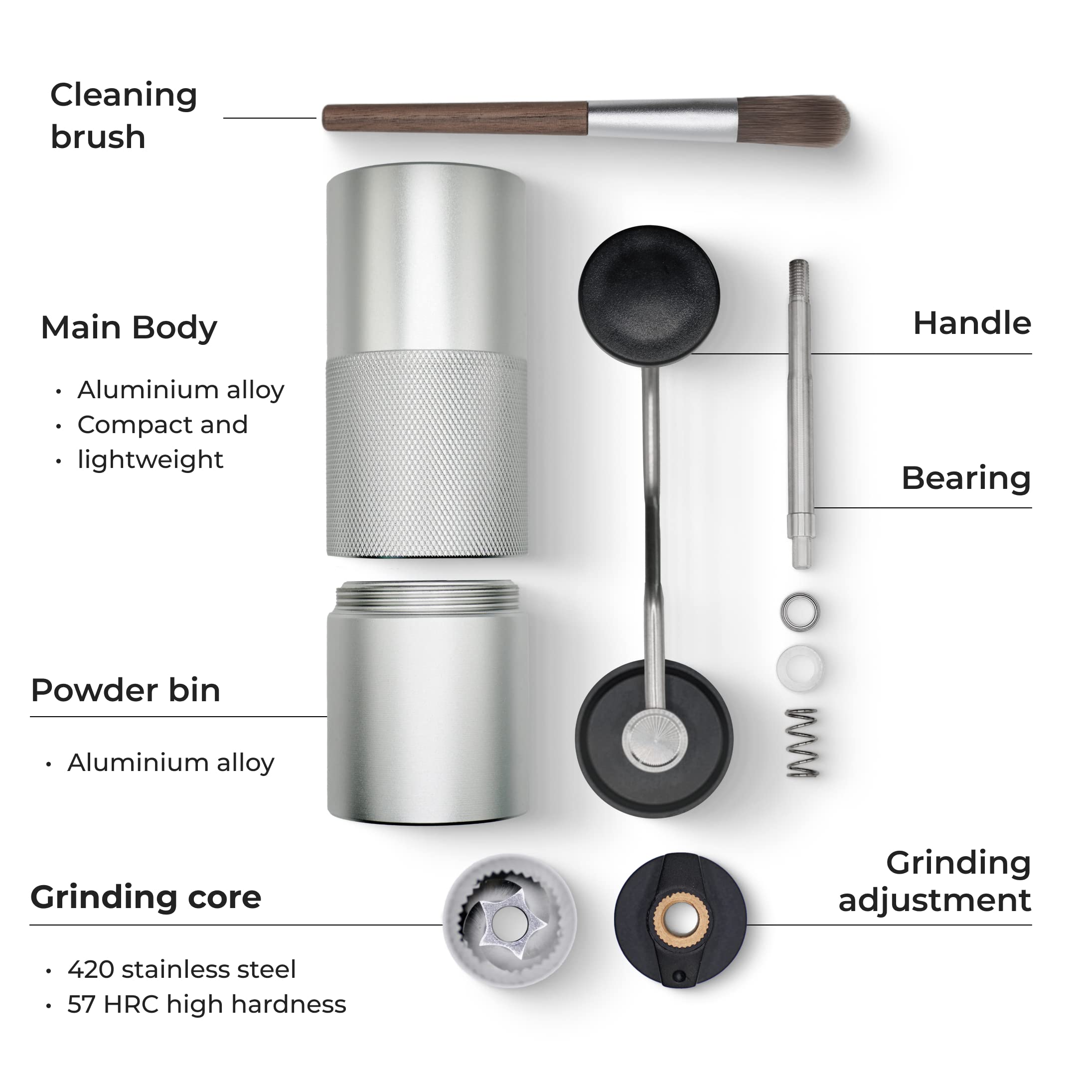 Manual Coffee Grinder By Alpaca Ventures - Stainless Steel Conical Burr Coffee Grinder Manual With Adjustable Setting Double Bea