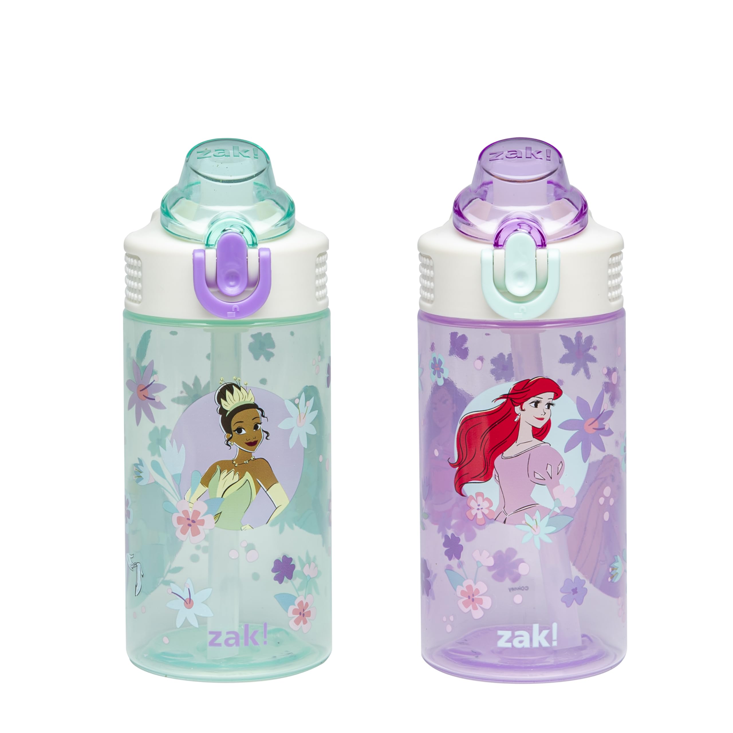 Zak Designs Disney Princess Sage Kids Water Bottle For School Or Travel, 16Oz Durable Plastic With Straw And Leak-Proof Spout Co