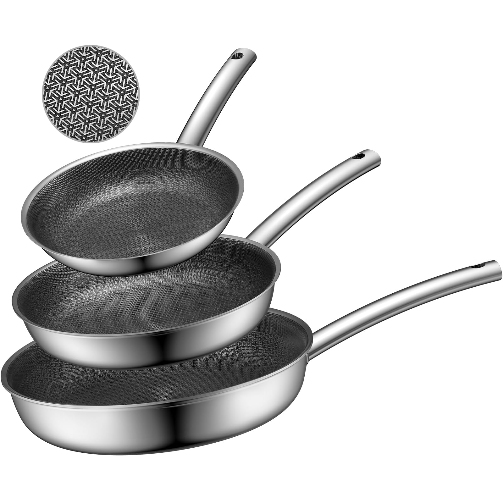 Non Stick Frying Pans Set, TriPly Fully Clad Stainless Steel Skillets