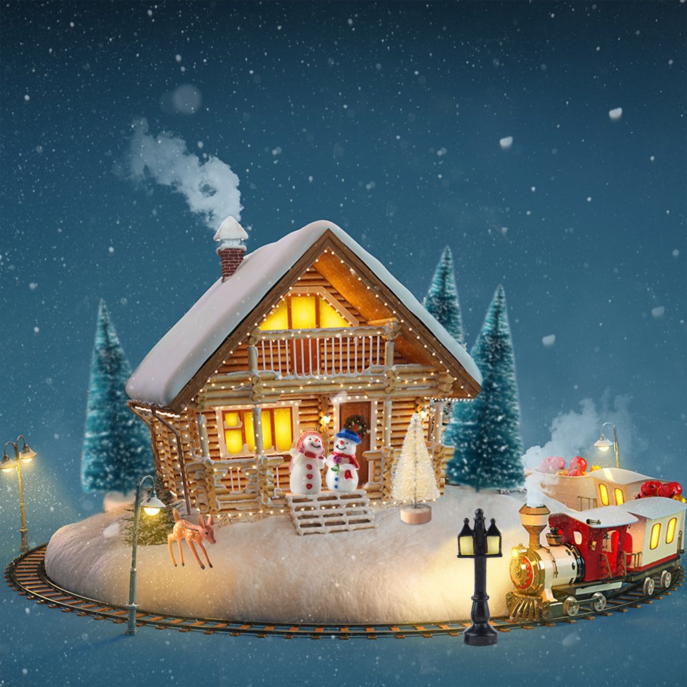 KUUQA Mini Christmas Trees Bottle Brush Trees with Snowmen Reindeer, 31Pcs Christmas Village Sets Village Accessories Ornaments