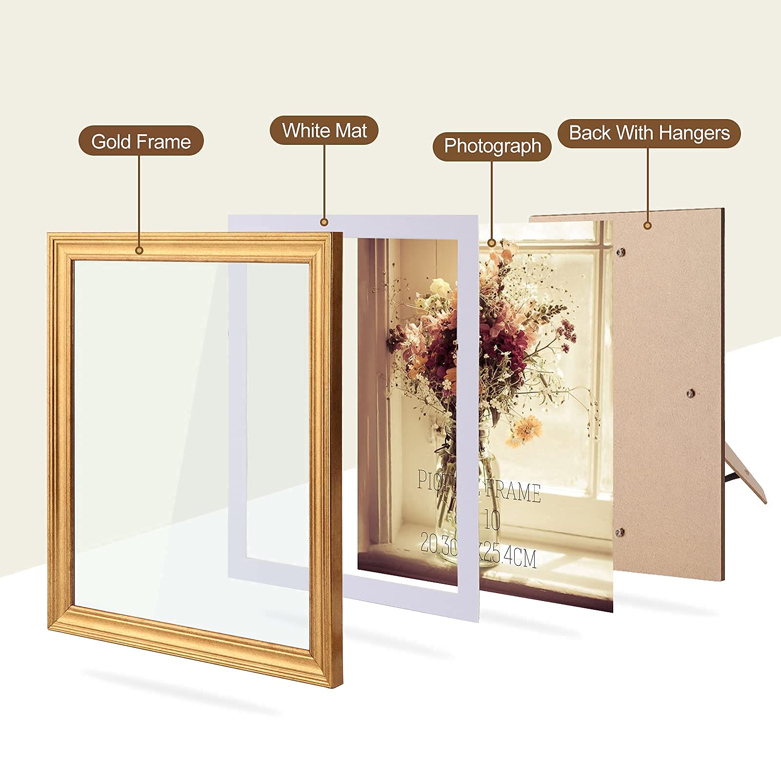 MEBRUDY 8x10 Picture Frames with Mat, Gold Photo Frames Set for Wall or Tabletop Display, 6 Pack