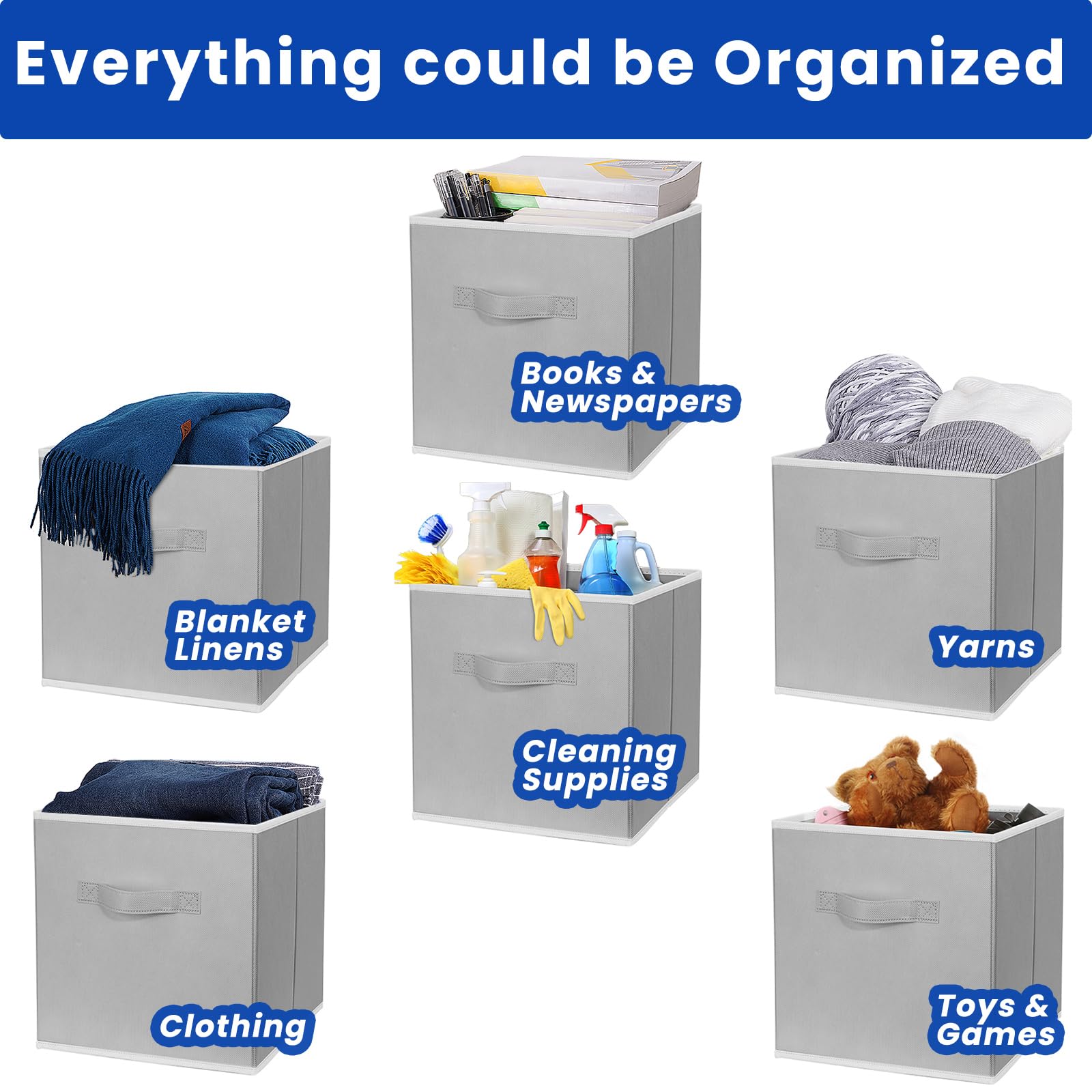 Criusia Storage Cubes, 11 Inch Cube Storage Bins For Shelves (10 Pack), Fabric Collapsible Storage Bins With Dual Handles, Folda