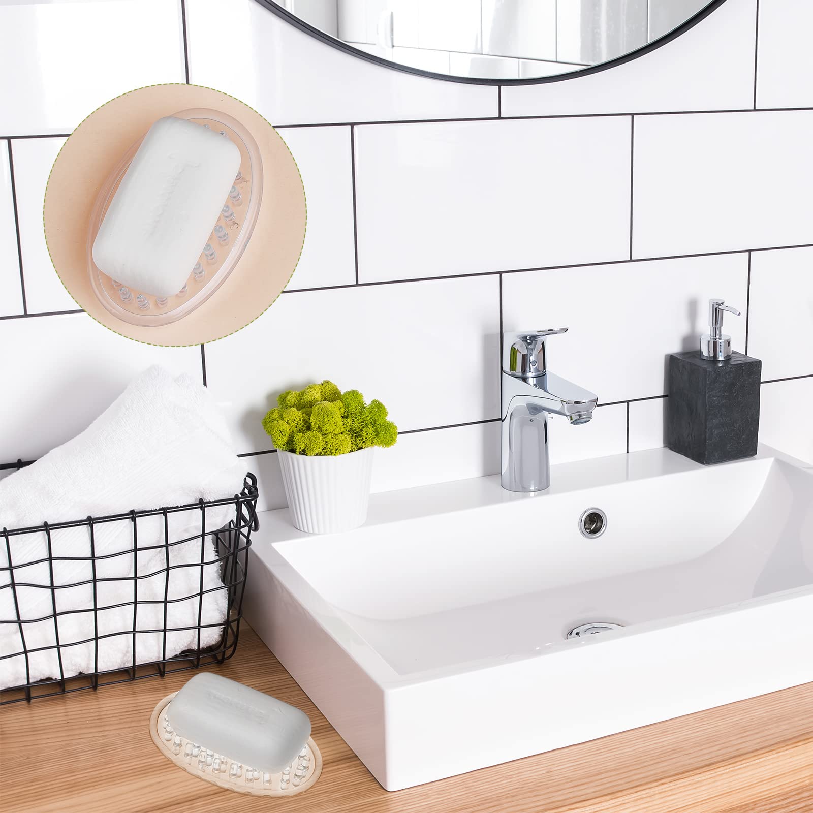 Plastic Soap Holder Soap Dish Bar Saver Tray with Holes Soap Sponge Holder for Kitchen Bathroom Shower Counter  4.5 x 3 x 0.7 Inches (Clear 2 Pcs)