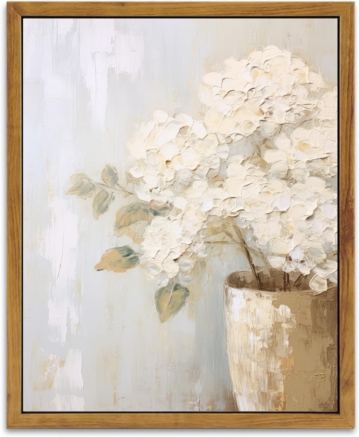 Kbkbart Framed Wall Art Vintage, Farmhouse Decor White Hydrangeas Muted Vintage Floral Bathroom Canvas Painting, Flower Prints C