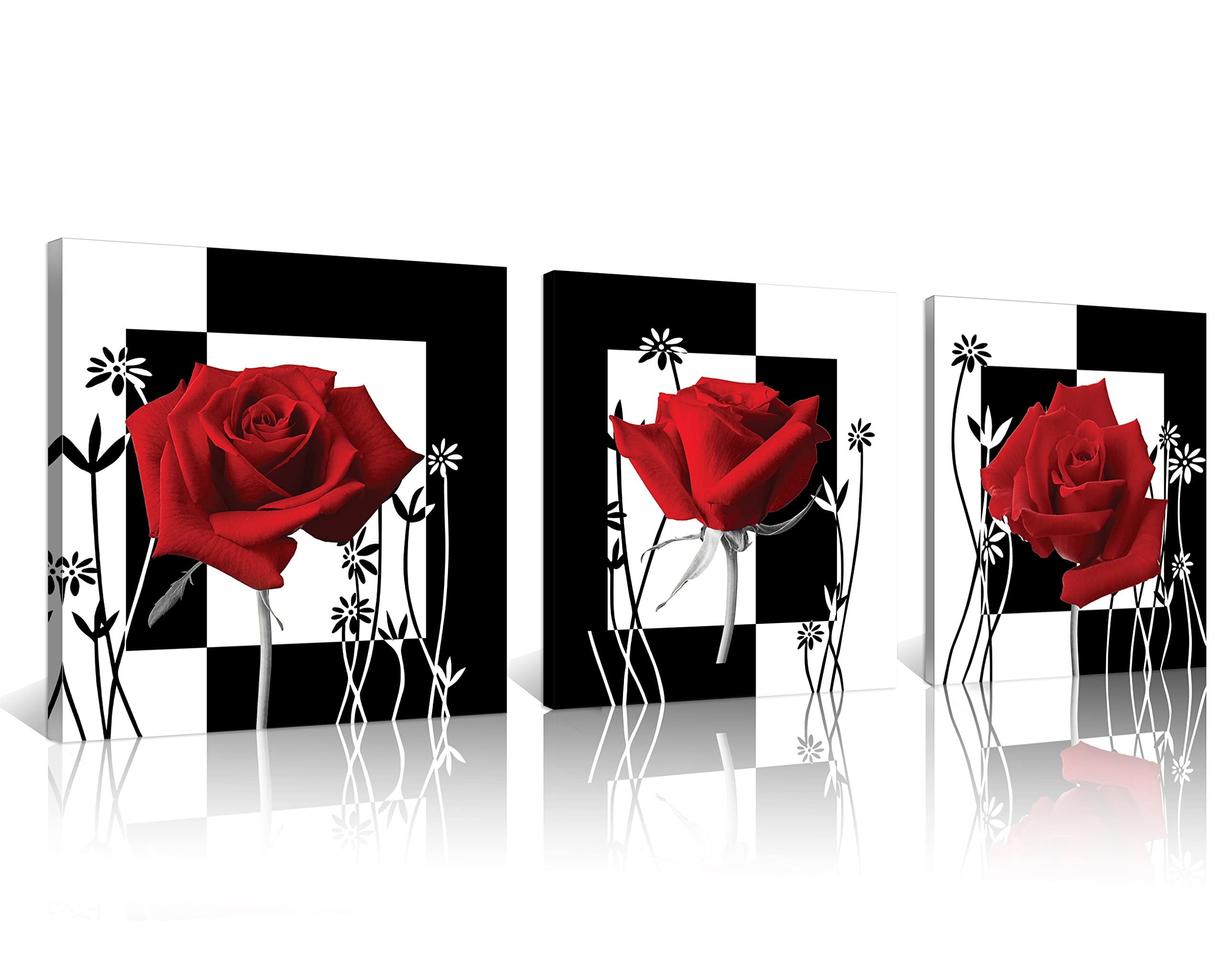 Nan Wind 3 Pc Red Rose Wall Decor Black And White Red Rose Pictures For Wall Canvas Art Red Bedroom Decor Red Wall Art Flower Pi