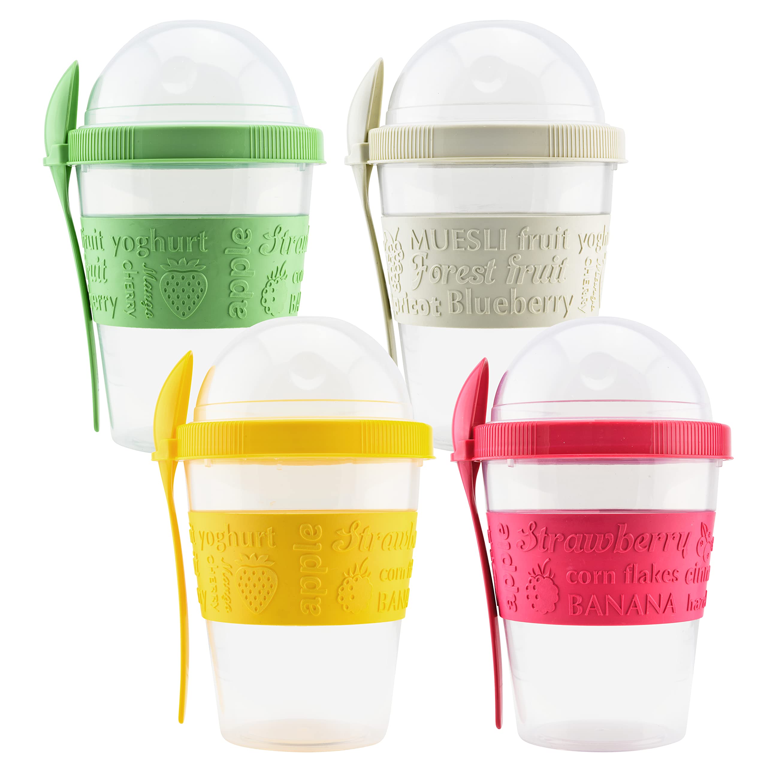 Tribello 20 Oz Overnight Oats Container With Lid, Set Of 4 Crunch Cups To Go, Portable Parfait Cup With Compartments For Topping