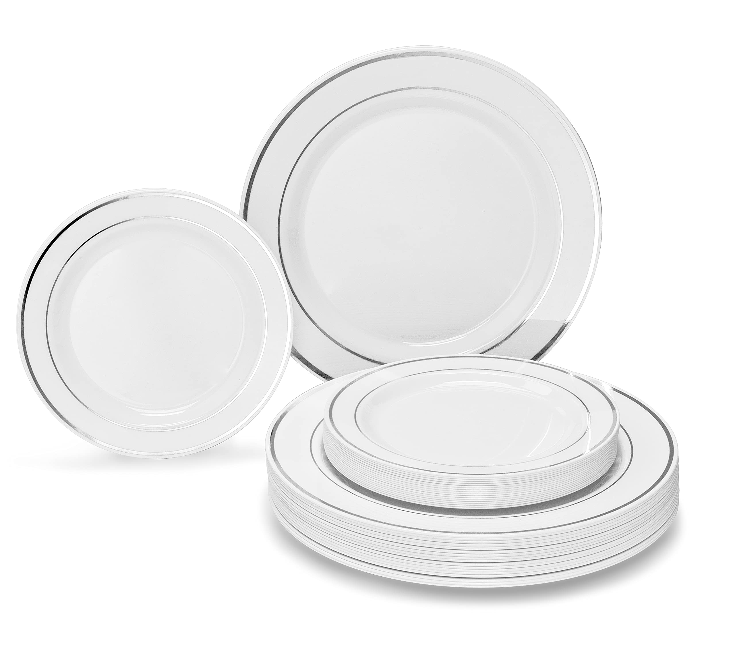 Occasions 50 Plates Pack (25 Guests)-Heavyweight Wedding Party Disposable Plastic Plate Set -25 X 10.5'' Dinner + 25 X 7.5'' Sal