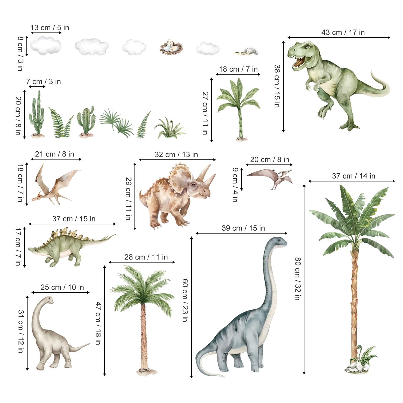 Wondever Large Dinosaur Wall Stickers Tropical Animal Dino Palm Tree Plants Wall Art Decals For Boys Room Baby Nursery Kids Bedr