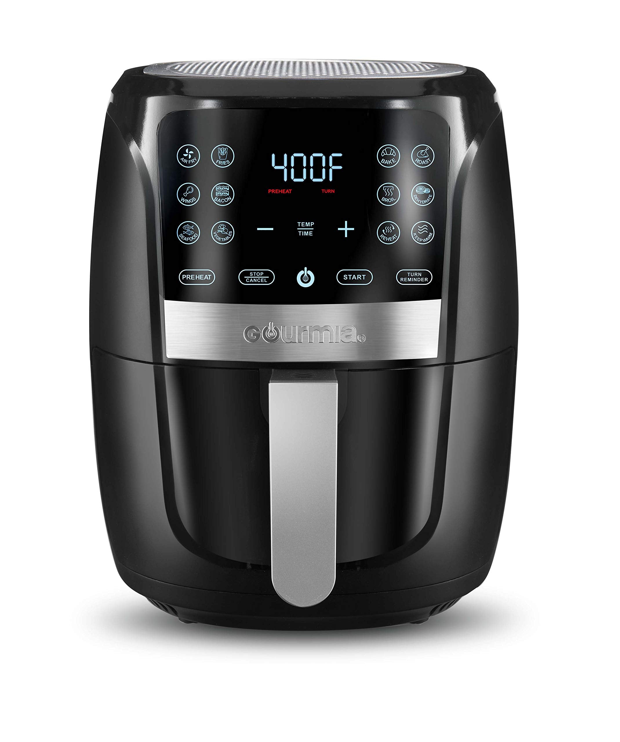 Gourmia Air Fryer Oven Digital Display 5 Quart Large AirFryer Cooker 12 Touch Cooking Presets, XL Air Fryer Basket 1500w Power M