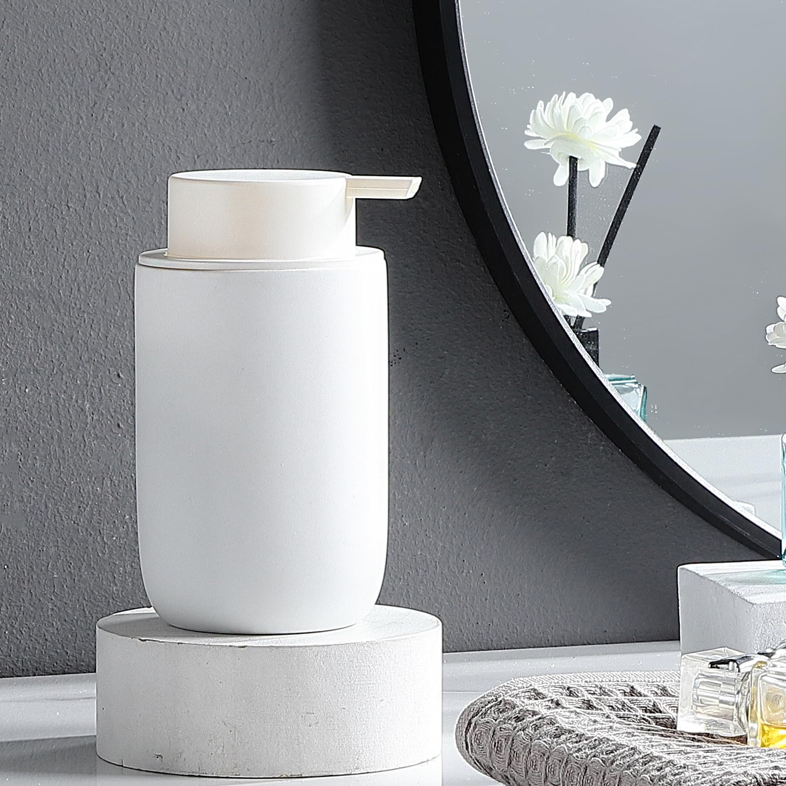 White Soap Dispenser Set- Modern Ceramic Hand Soap Dispenser for Bathroom Refillable Liquid Hand Soap Dispenser with Soap Pump for Liquid Soap for Farmhouse Kitchen Bathroom Decor 2 Pack