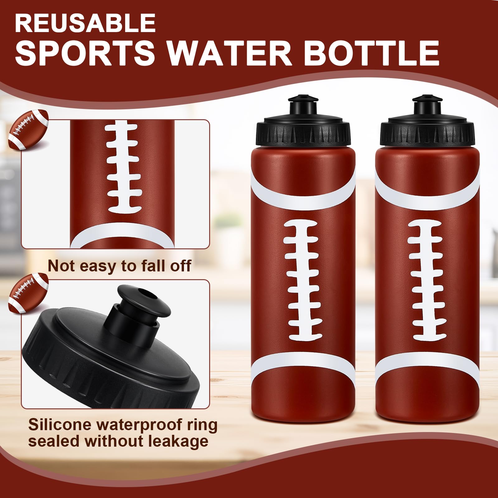 Yaomiao 2 Pcs Football Water Bottle, Football Party Favors Bulk, 20 oz Reusable Bpa-free Squeeze Water Bottles for Kids, Stuff f
