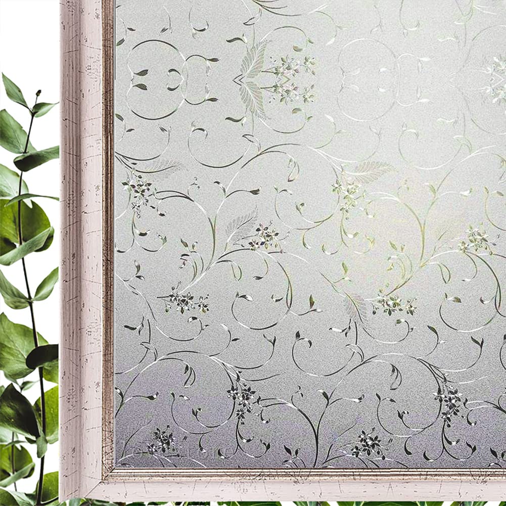 Hoonng Window Privacy Film for Glass, Coral Vine Removable Static Film, 17.5x78.7 Inch
