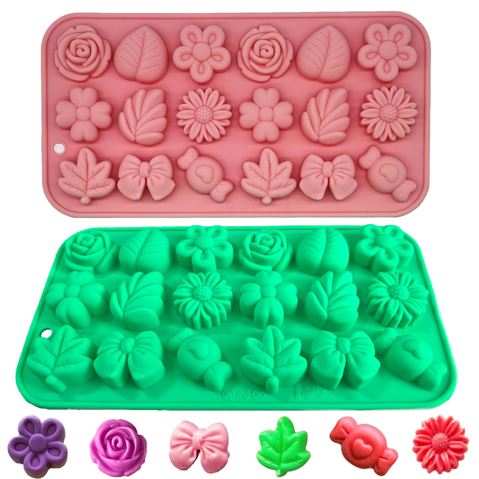 Candy Molds Silicone - 2Pcs Silicone Gummy Daisy Flower/Tulip Flower/Bow Tie/Leaf Candy Mold for Kids for Candy Chocolate Gummy 