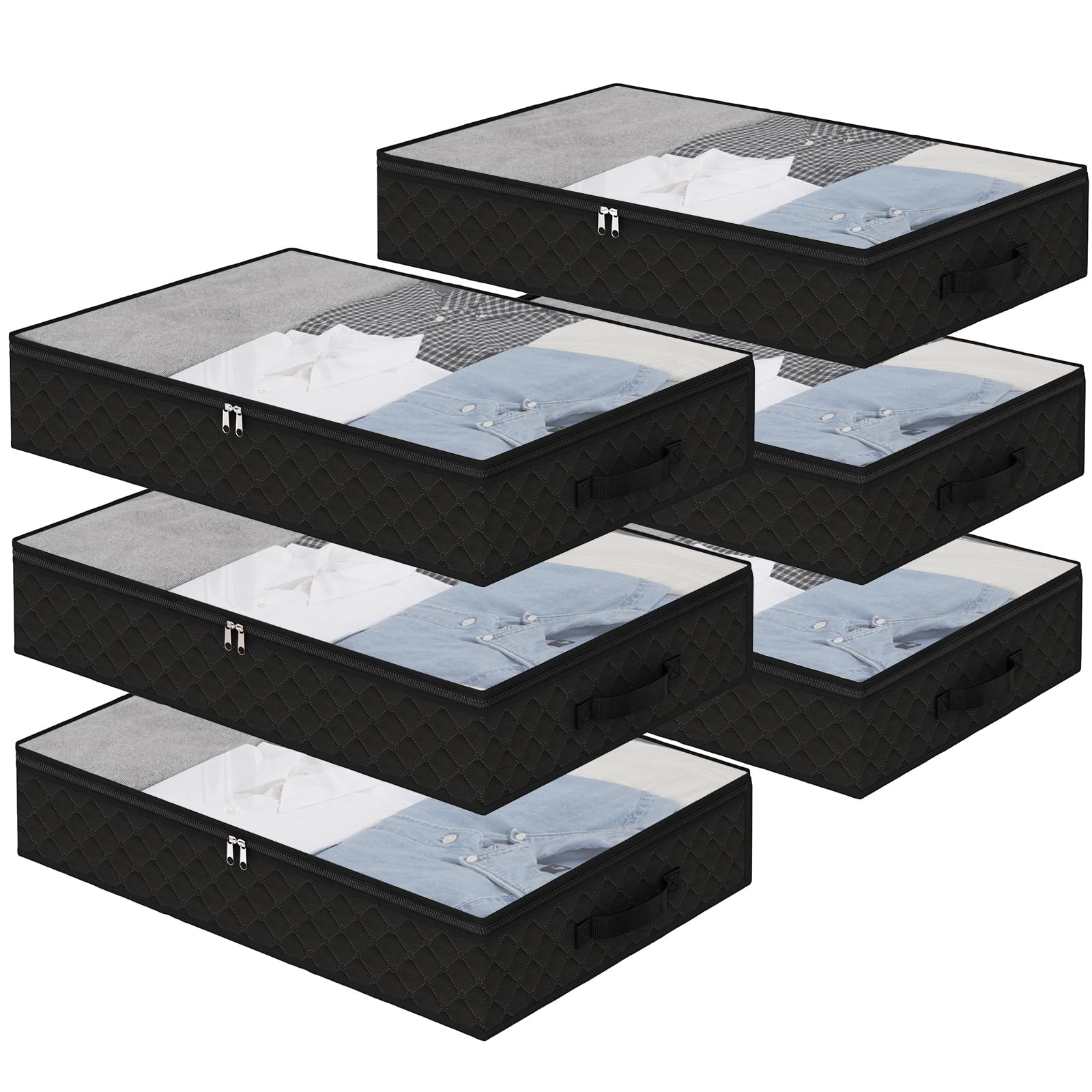 Fixwal Black Underbed Storage Bags with Clear Window and 2 Reinforced Handles Under Bed Storage Containers for Clothing, Bedding
