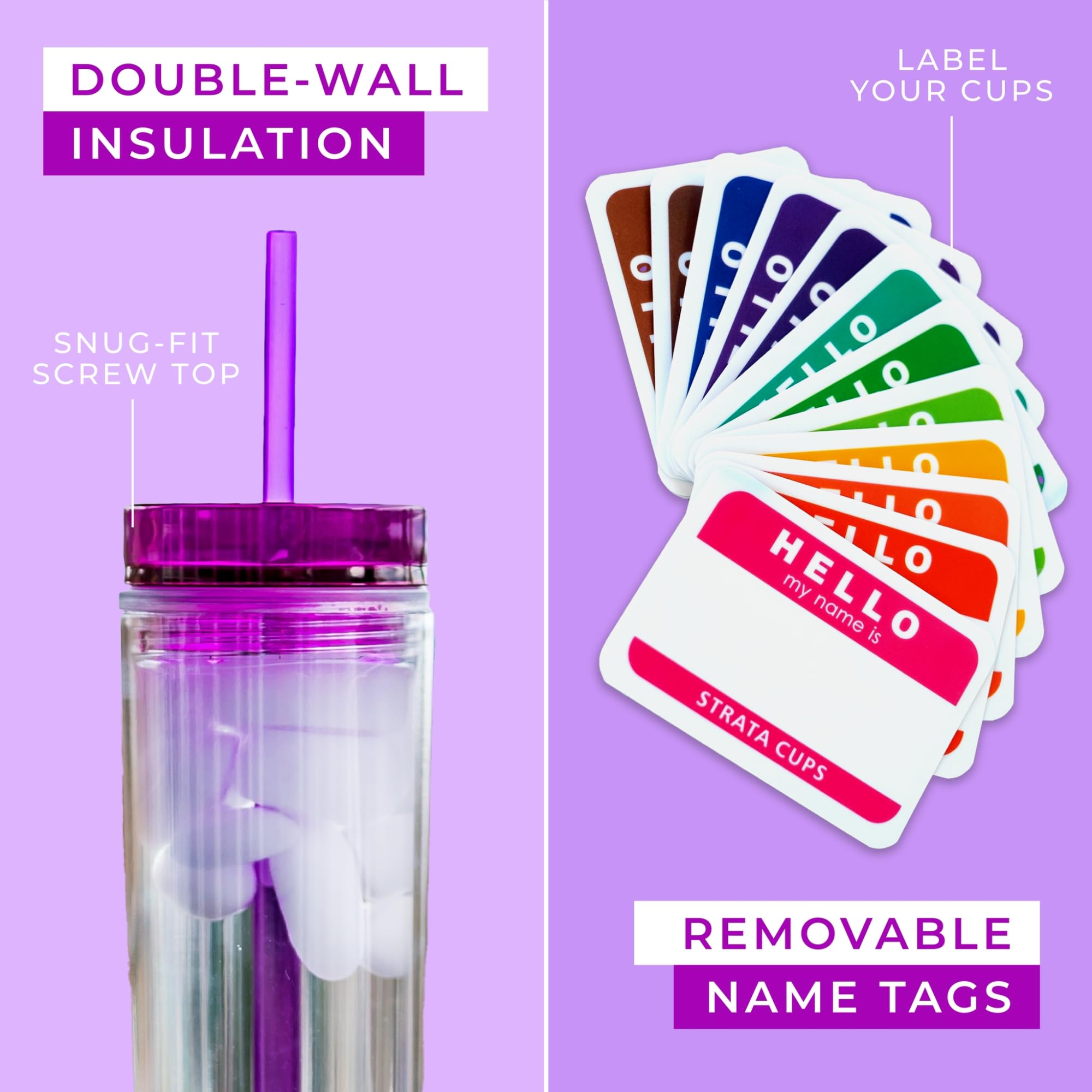 Strata Cups 24 Colored Skinny Clear Tumbler With Lids And Straws | 16Oz Double Wall Clear Acrylic Tumblers Bulk With Free Straw