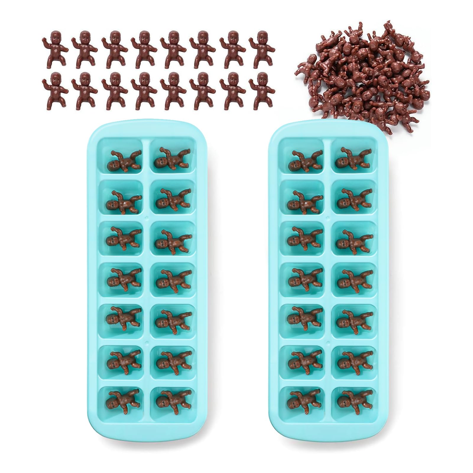 Juxinda My Water Broke Baby Shower Game - 36 1.2 Inch Tiny Plastic Babies, 2 Ice Cube Trays For Baby Shower Ice Cube Games (Dark