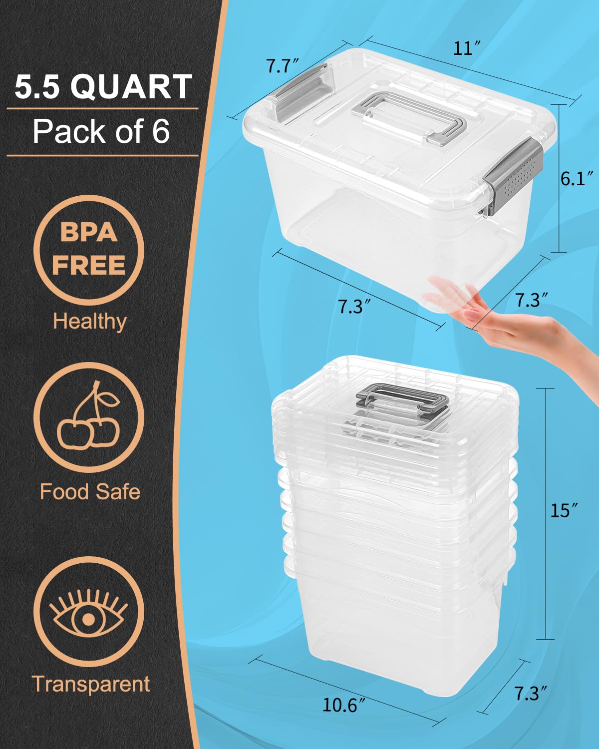 Eoenvivs Plastic Storage Bins 7 Quart-Storage Organizer Bins With Grey Buckle Lids, Stackable Storage Bins With Lids For Home Of