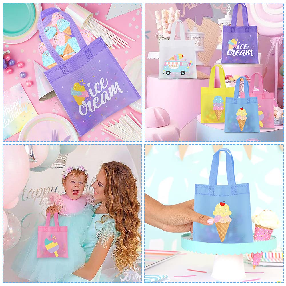 20Pcs Ice Cream Party Favor Bags, Ice Cream Reusable Non-Woven Gift Bag, Ice Cream Goodie Candy Tote Bag For Kid'S Ice Cream The