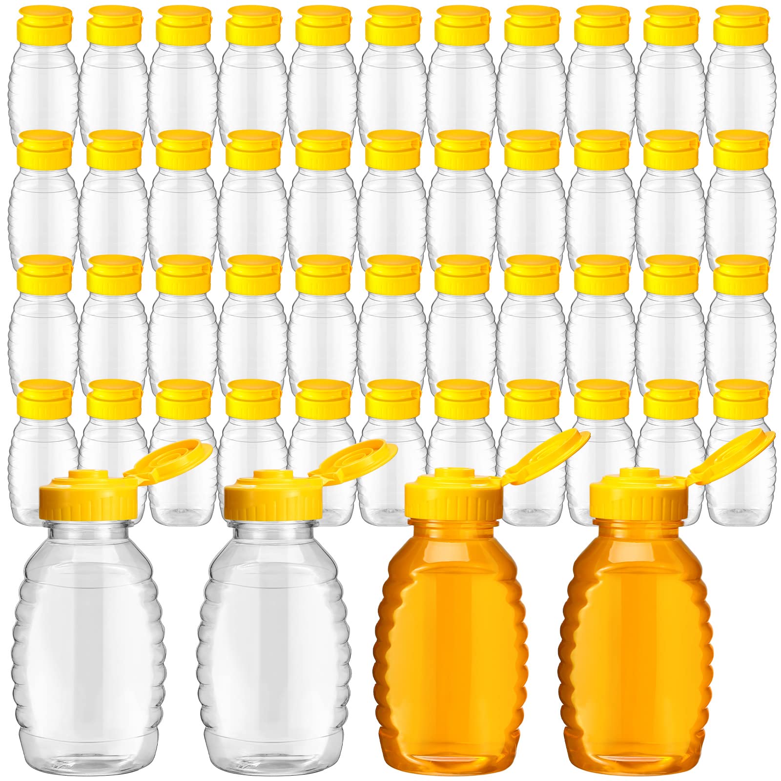 Hoolerry 48 Pack 8 Oz Clear Plastic Honey Bottles Refillable Squeeze Honey Container Empty Honey Jars Honey Dispenser With Flip