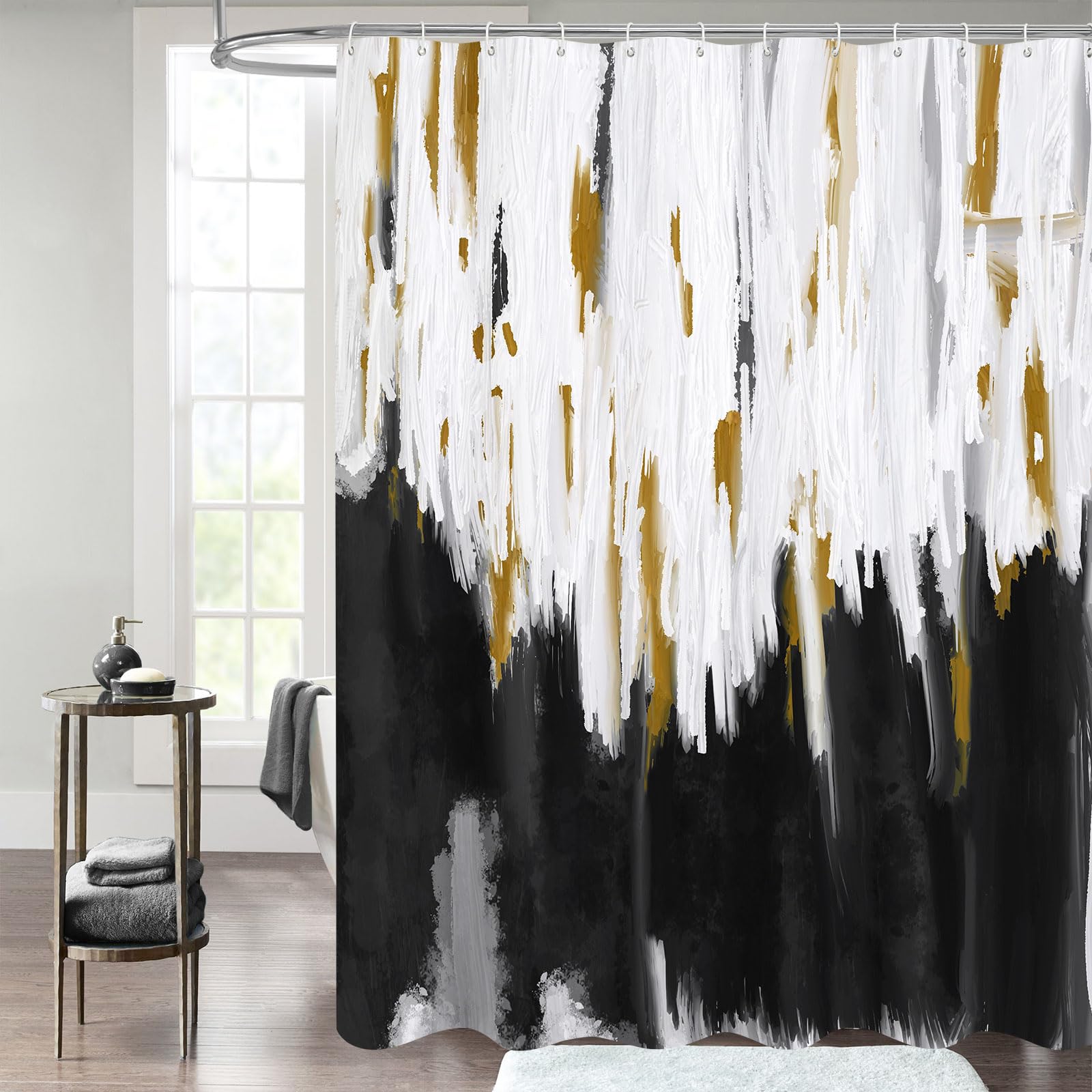 Mitovilla Abstract Black Ombre Shower Curtains For Chic Modern Bathroom Decor, Graffiti Vintage Fabric Shower Curtain, Brush Str
