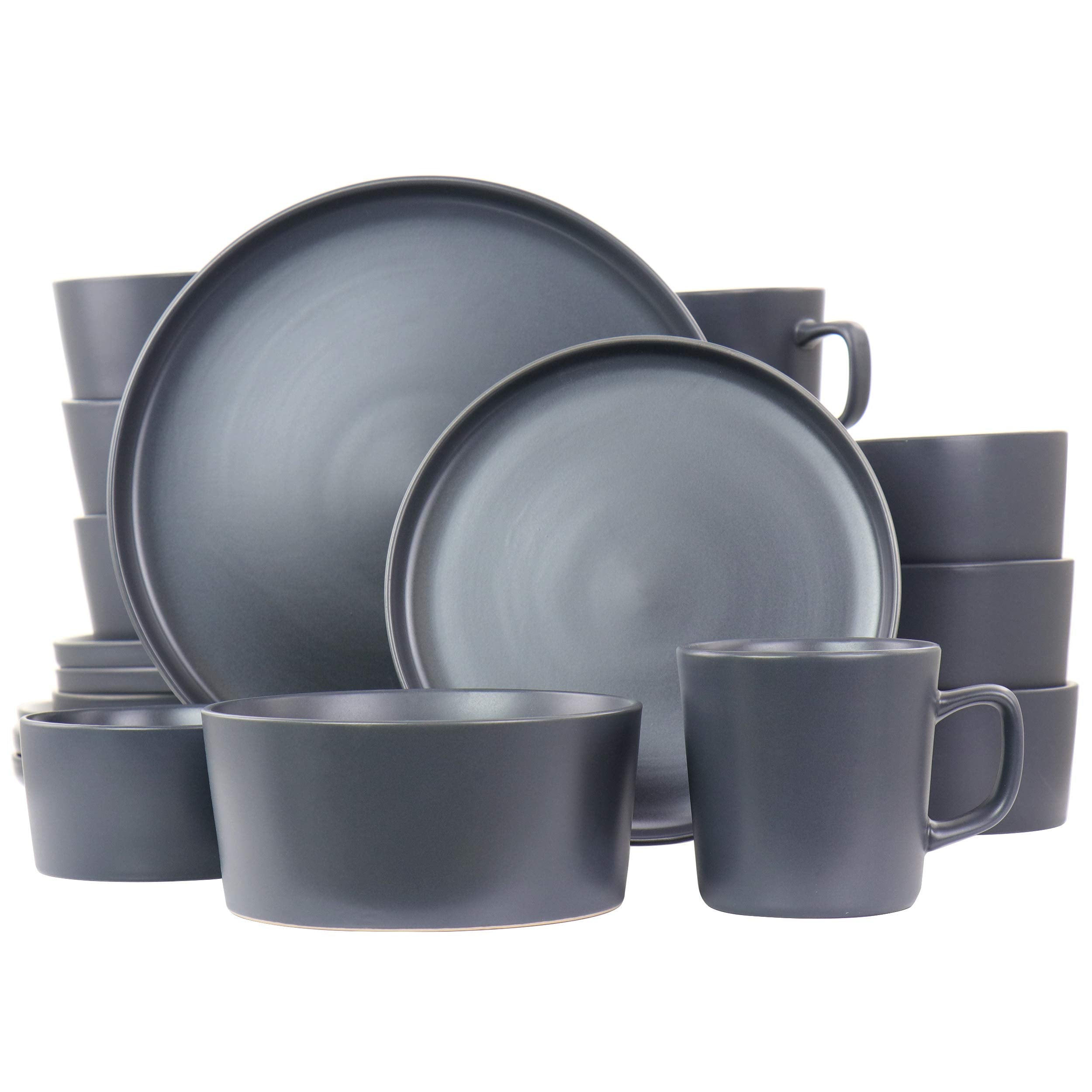 Elama Luxmatte Contemporary Dinnerware Set, 20 Piece, Dark Grey