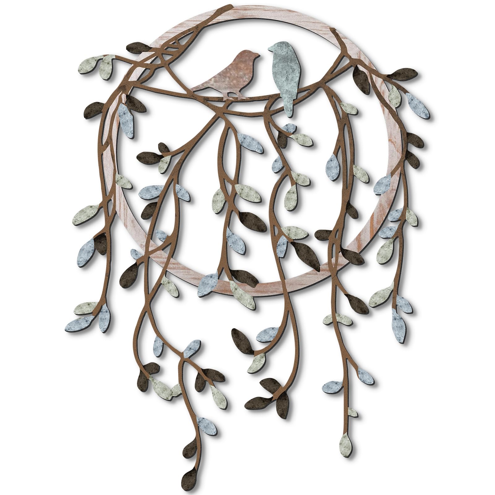 Ferraycle Metal Wall Art Bird on Tree Branch Silhouette with Drooping Vines Bird Art Decor Rustic Metal Spring Decor for Living 