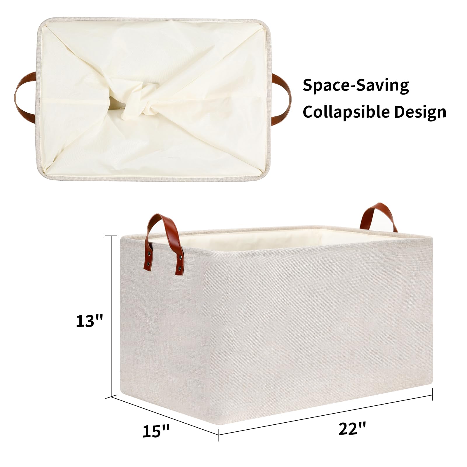 Dullemelo Large Beige Storage Basket 70L Oversized Canvas Fabric Storage Bin, Collapsible Rectangular Toys Basket Organizer With