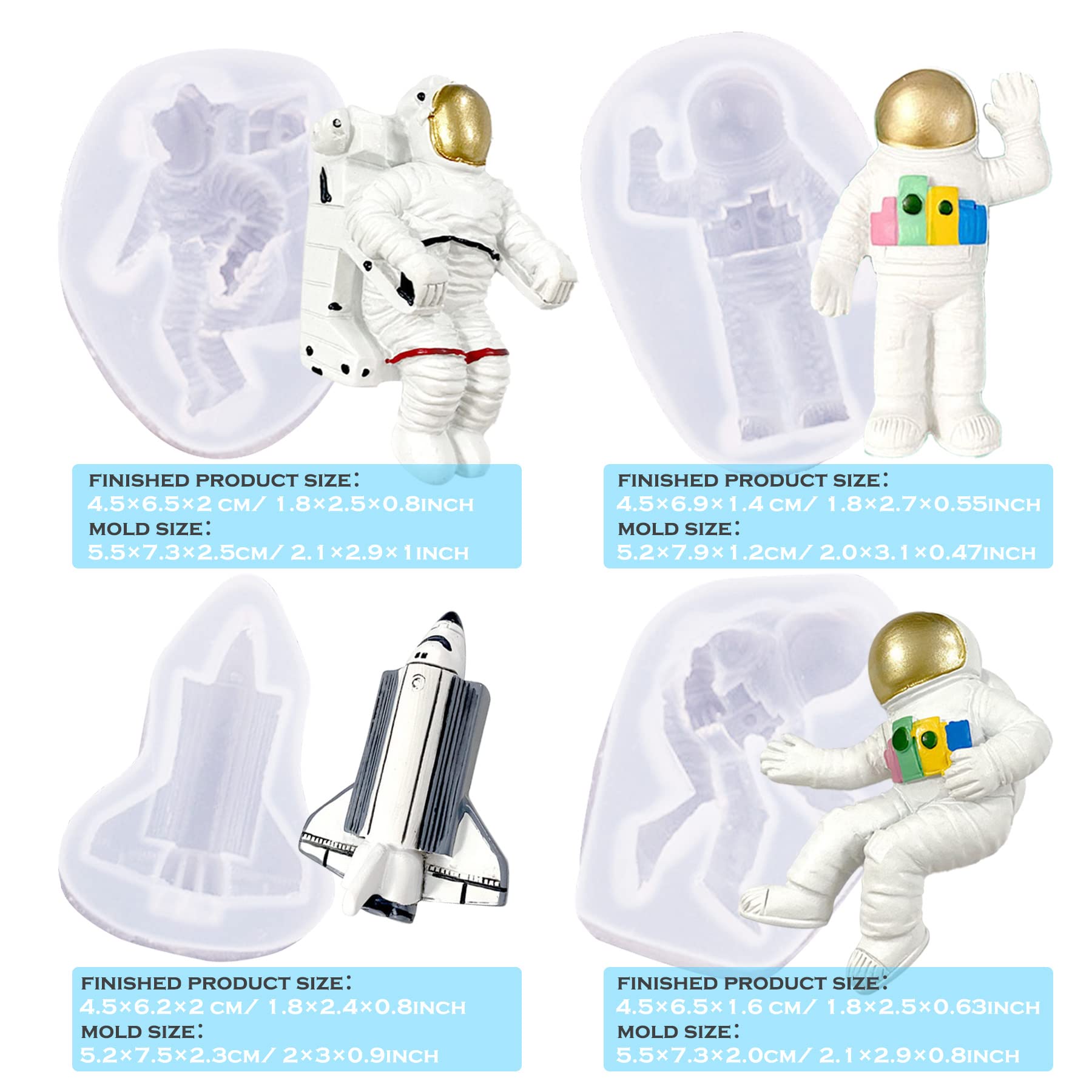 Woohome 9 Pcs Astronaut Fondant Silicone Molds, Spaceship Astronaut Silicone Molds For Baby Shower Cupcake, Cake Decoration Choc