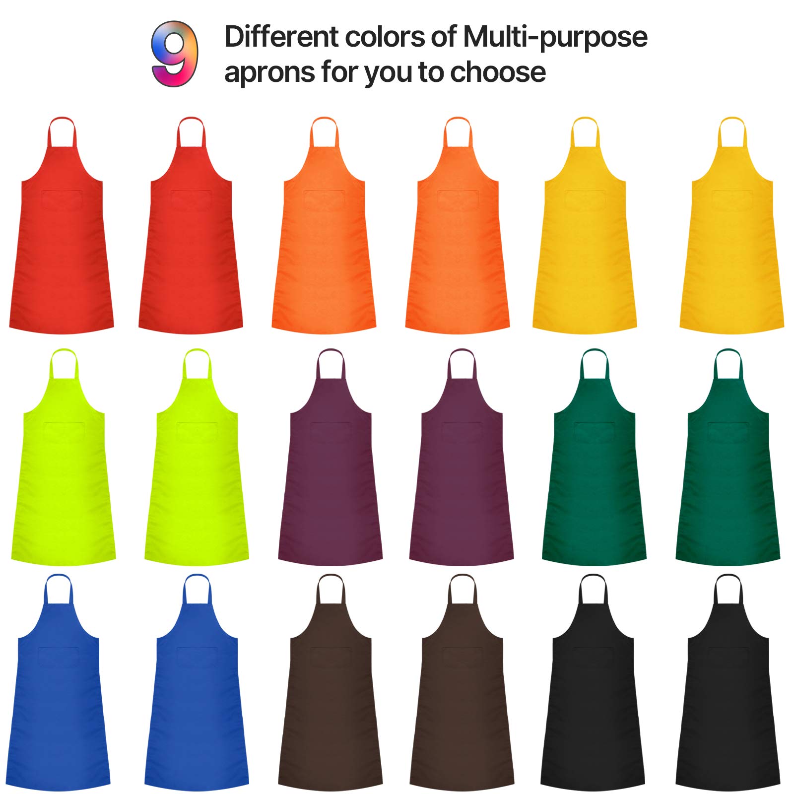 Syhood 18 Pack Bib Apron Bulk Unisex Plain Adjustable Apron With Pocket For Chef Cook Craft Kitchen Painting(Mixed Colors)
