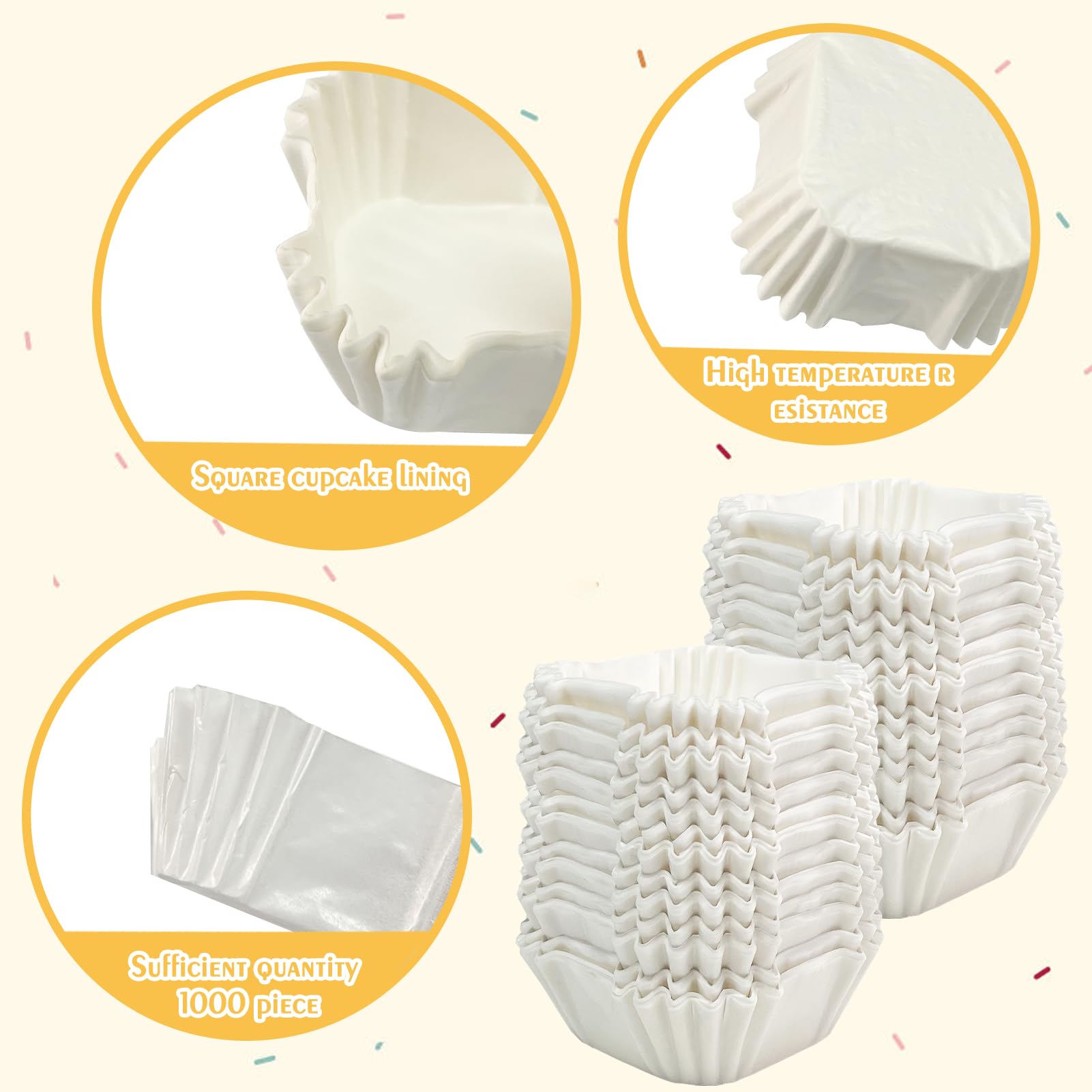 Yexexinm 1000 Pcs Square Cupcake Liners Disposable Craft White Baking Cups