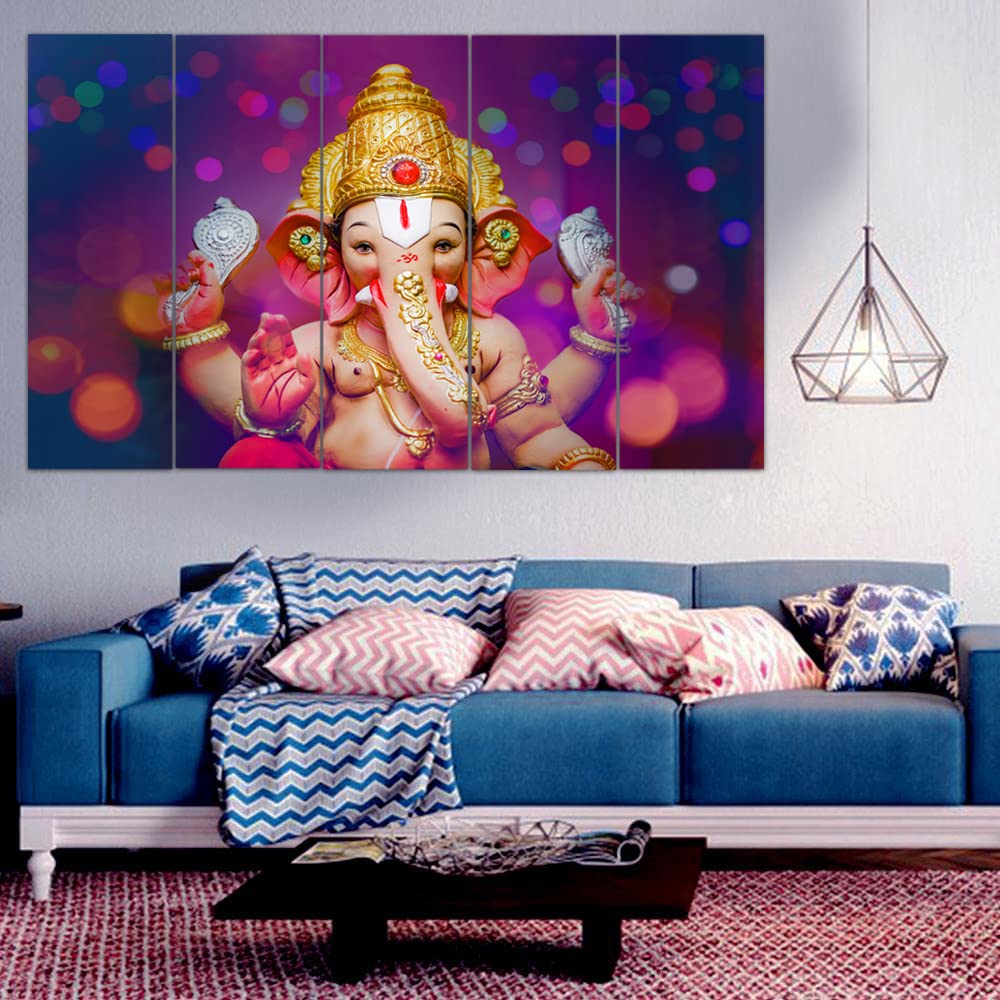 Maxstone Ganpati ji Multiple Frames Big Siz Wall Painting (50 x 30 Inch, Vynl) For living Room, Bedroom, Drawing Room, Home, Off