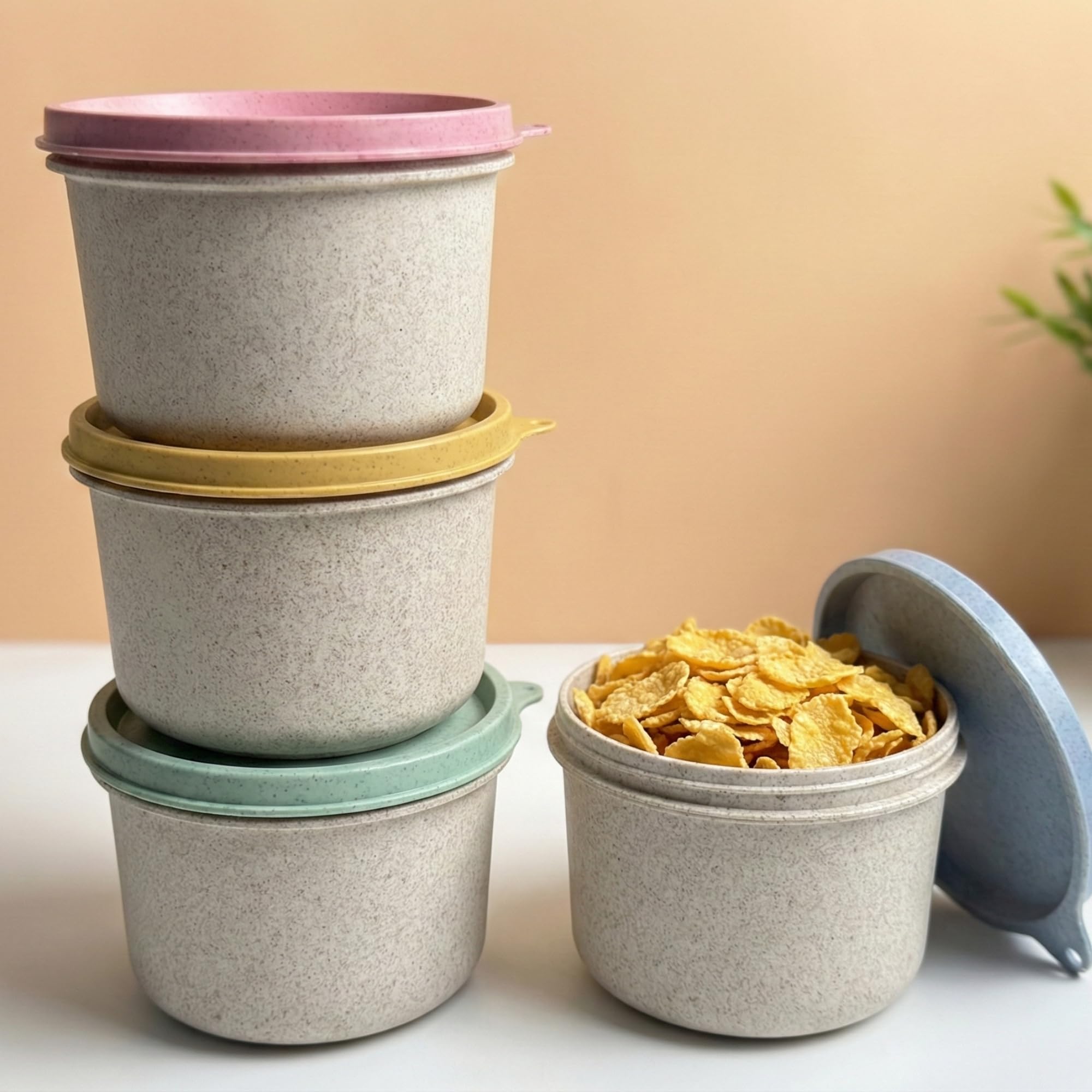 Mahaware Ecohome Earth Friendly Fridge Storage Containers With Lid | Set Of 4 | 500 Ml | Made With Rice Husk | Air Tight, Microw