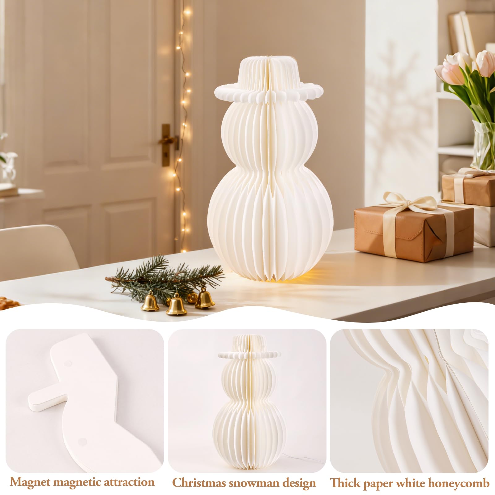 Christmas Table Decorations Indoor, 3D Christmas Snowman Honeycomb Centerpiece 20 Light Up Snowman Lamp Large Paper Christmas