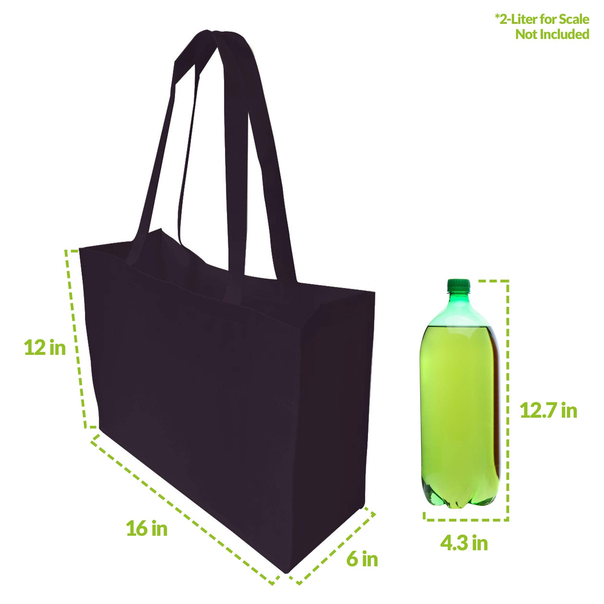 ZENPAC Large Tote Bags - 12 Pack Large Black Reusable Gift Bags  Shopping Bags with Handles in Bulk  Grocery Bags  Durable Fabric Tote Bags  Merchandise Bags  Foldable  Strong - 16x6x12