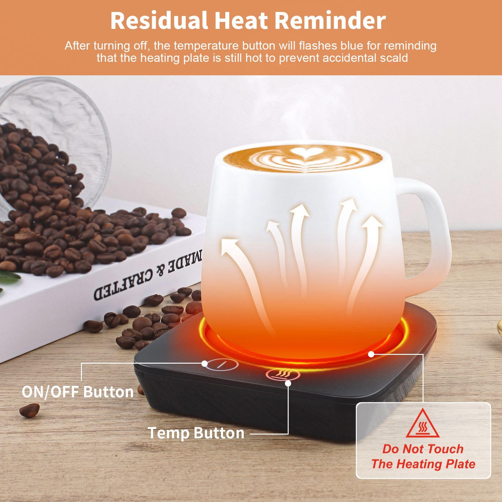 Vobaga Mug Warmer& Coffee Mug Warmer For Office Desk Use, Candle Warmer With Three Temperature Settings, Coffee Warmer Plate For