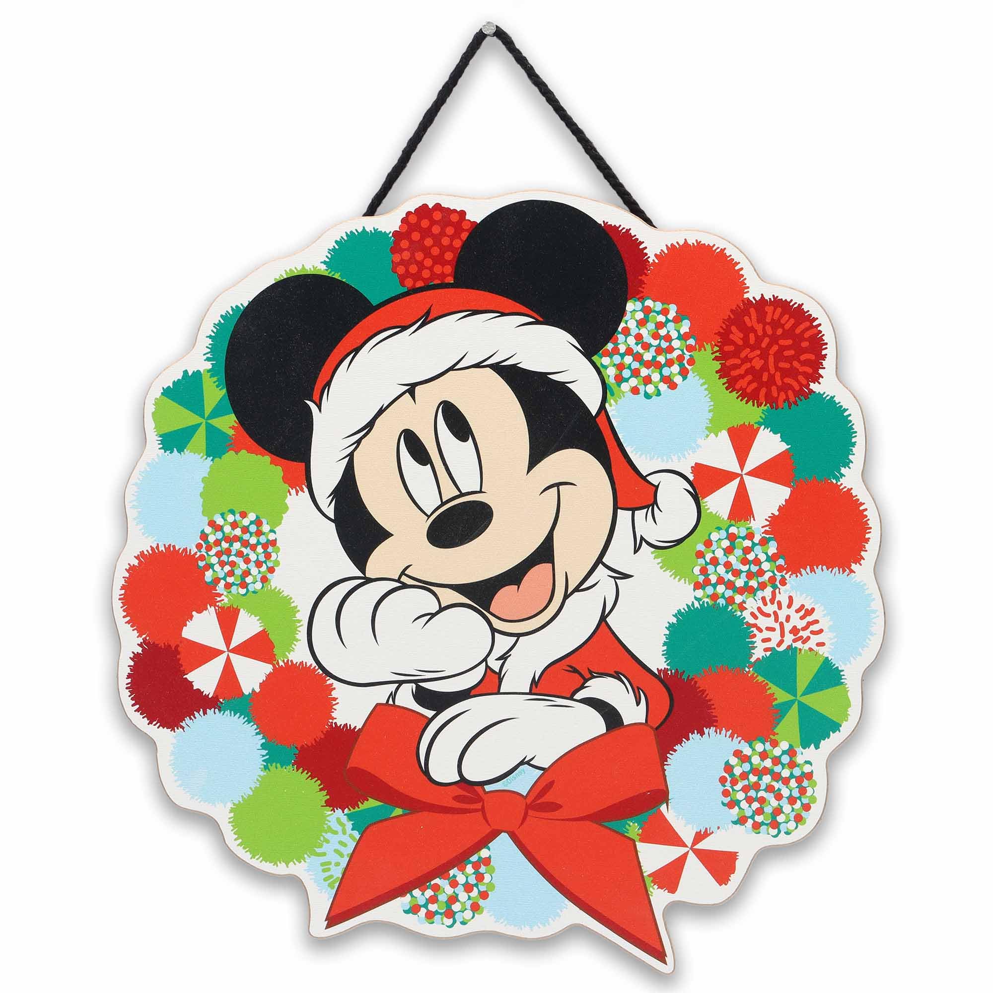 Disney Mickey Mouse Holiday Wreath Hanging Wood Wall Decor - Cute Mickey Mouse Christmas Decoration for Home