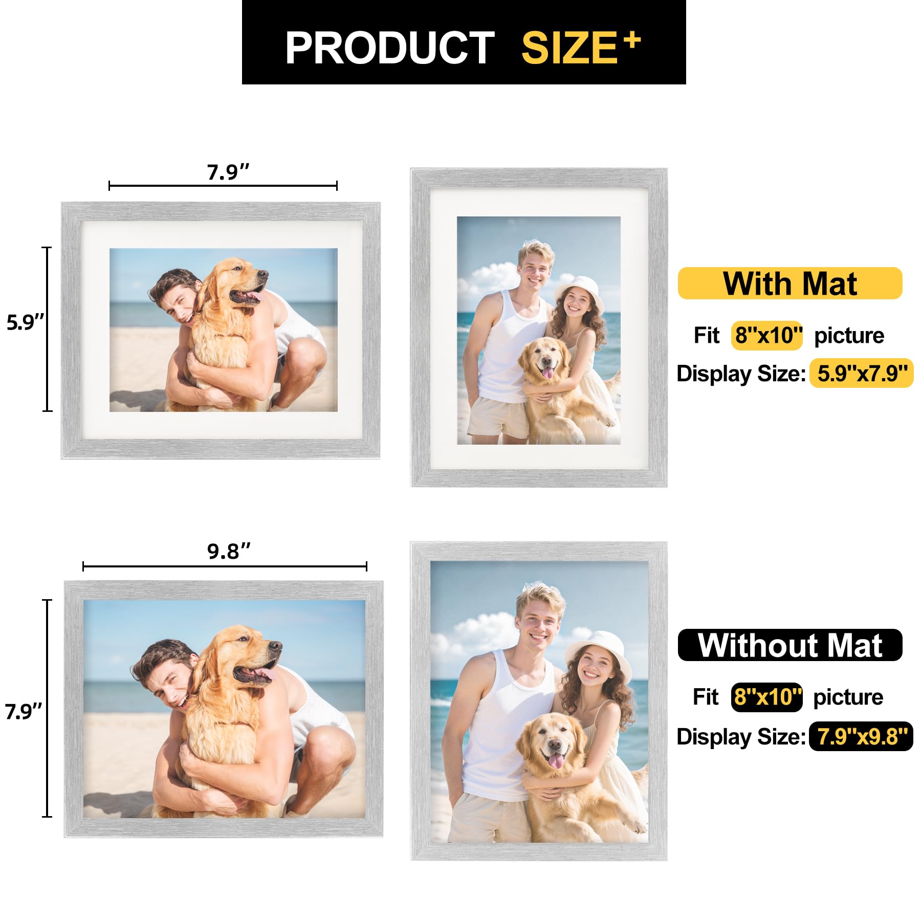 TOFOREVO Picture Frames 8x10 Set of 2 Distressed Silver Wood Grain Photo Frame for Gallery Wall Mounting or Tabletop Display