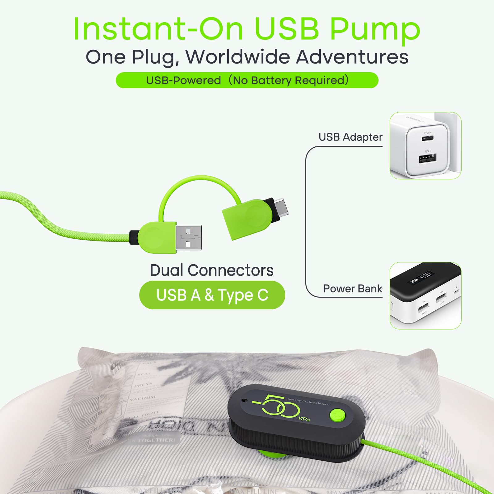 Vacbird Travel Vacuum Storage Bags with USB Pump, 6 Pack Compression Packing Bags for Luggage and Suitcase,Space Saver Bags for